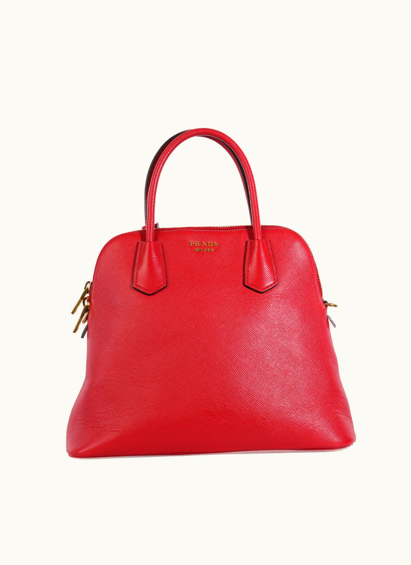 Prada Prada Red Saffiano Leather Medium Dome Satchel Bag