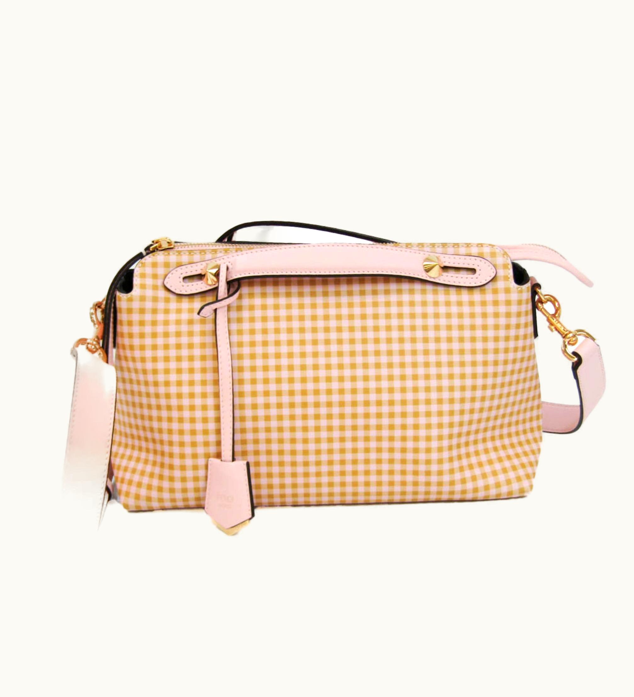 Fendi Fendi By The Way Gingham Plaid 8Bl146 Women's Leather Handbag, Shoulder Bag Beige, Light Pink, Yellow