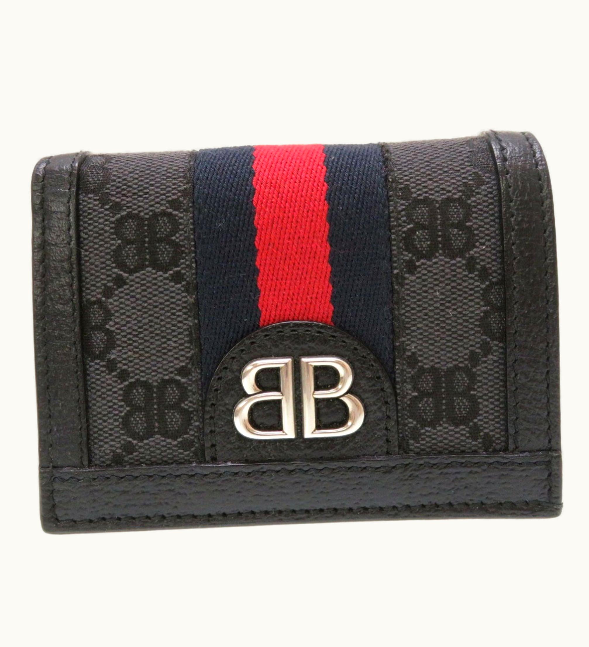 Gucci Gucci X Balenciaga The Hacker Canvas Leather Gray 680385 Bifold Wallet Black