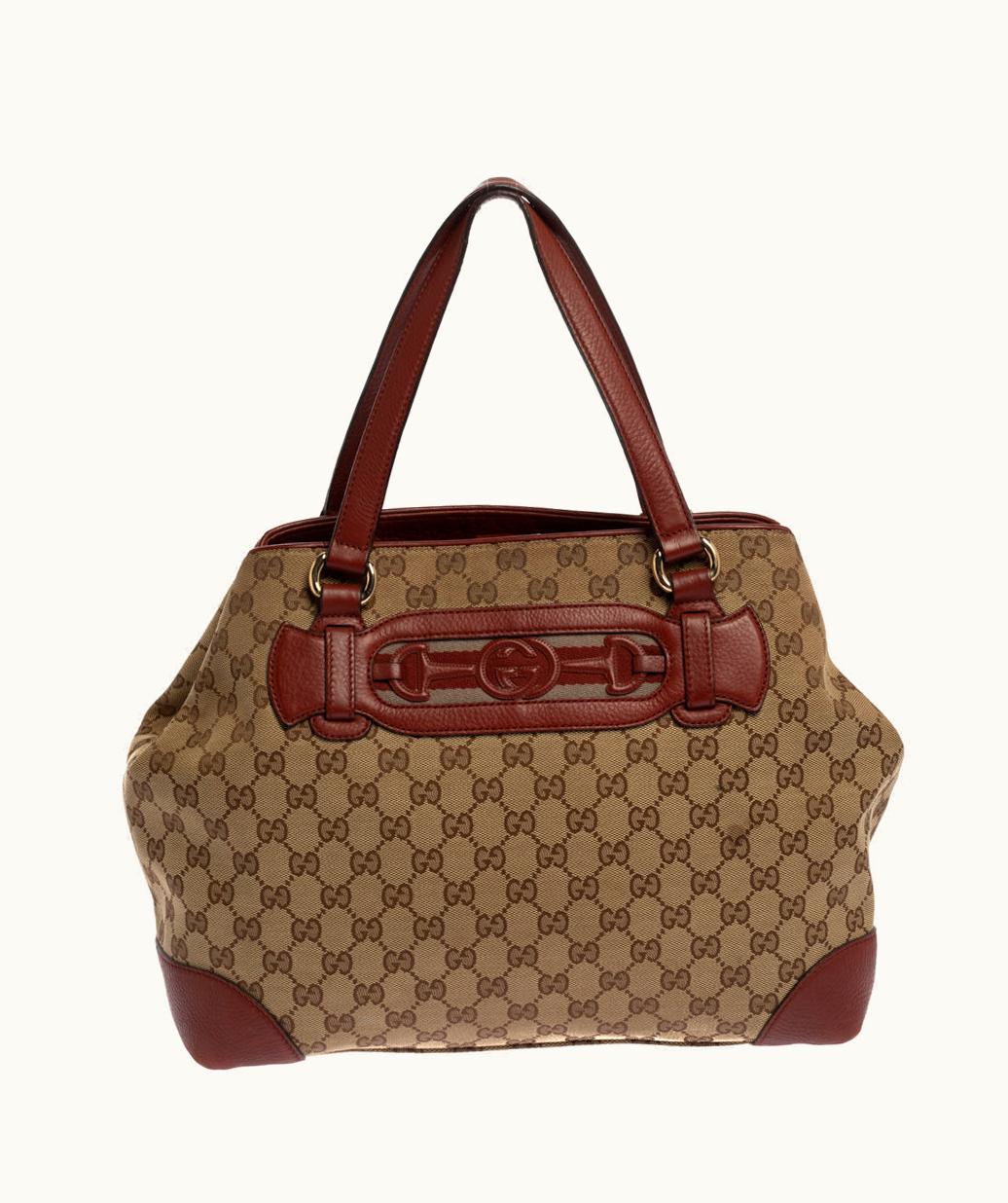 Gucci Gucci Beige/Red GG Canvas And Leather Medium Supreme Web Dressage Tote