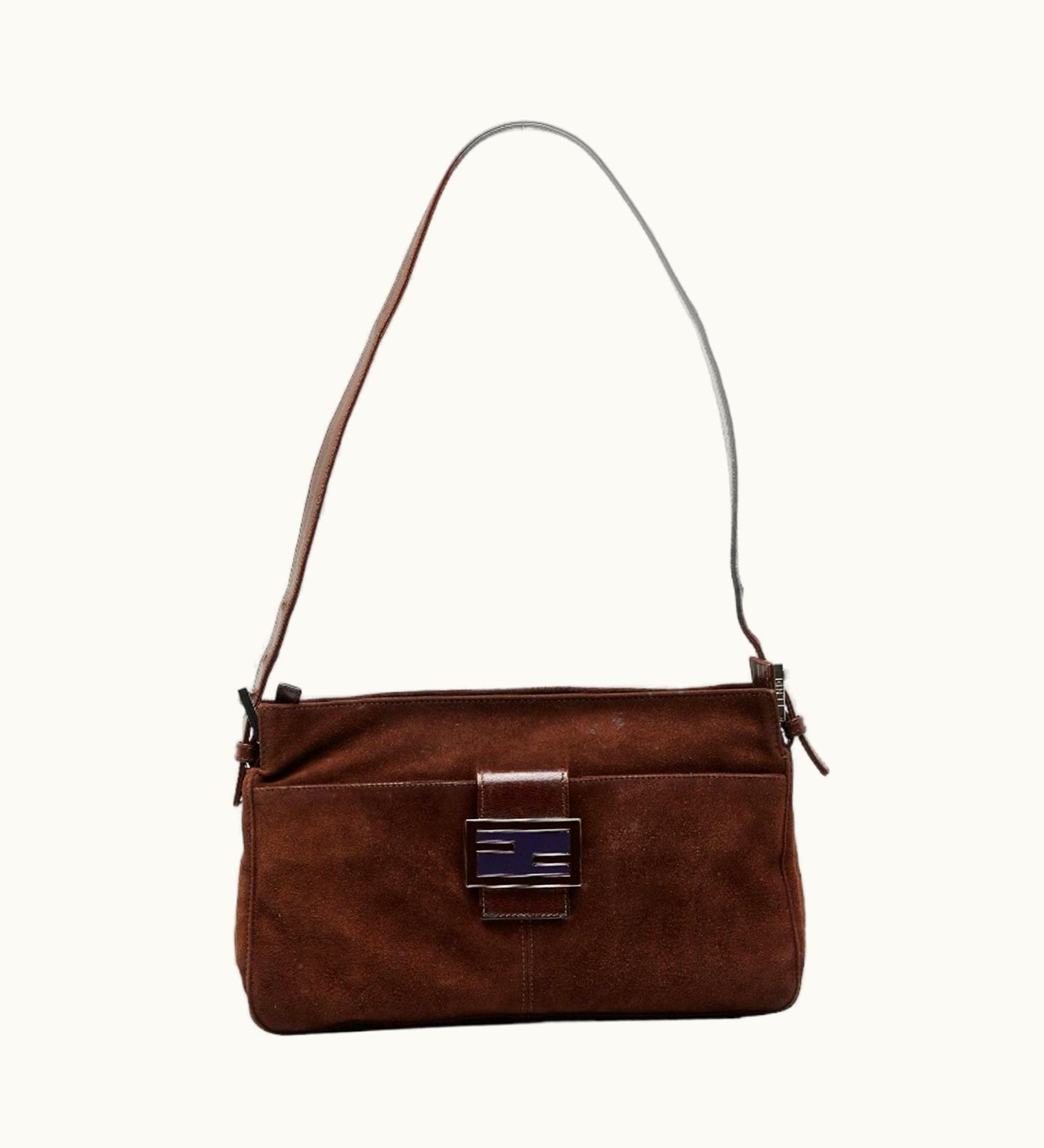 Fendi Fendi Mamma Bucket One Shoulder Bag Brown Canvas Leather Ladies