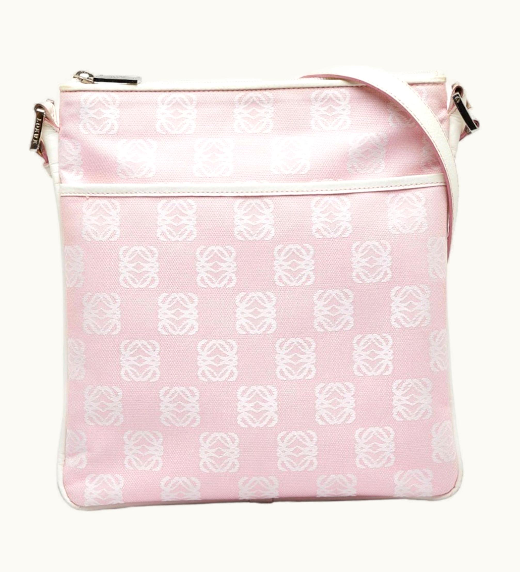 Loewe Loewe Anagram Shoulder Bag 090401 Pink White Canvas Leather Ladies