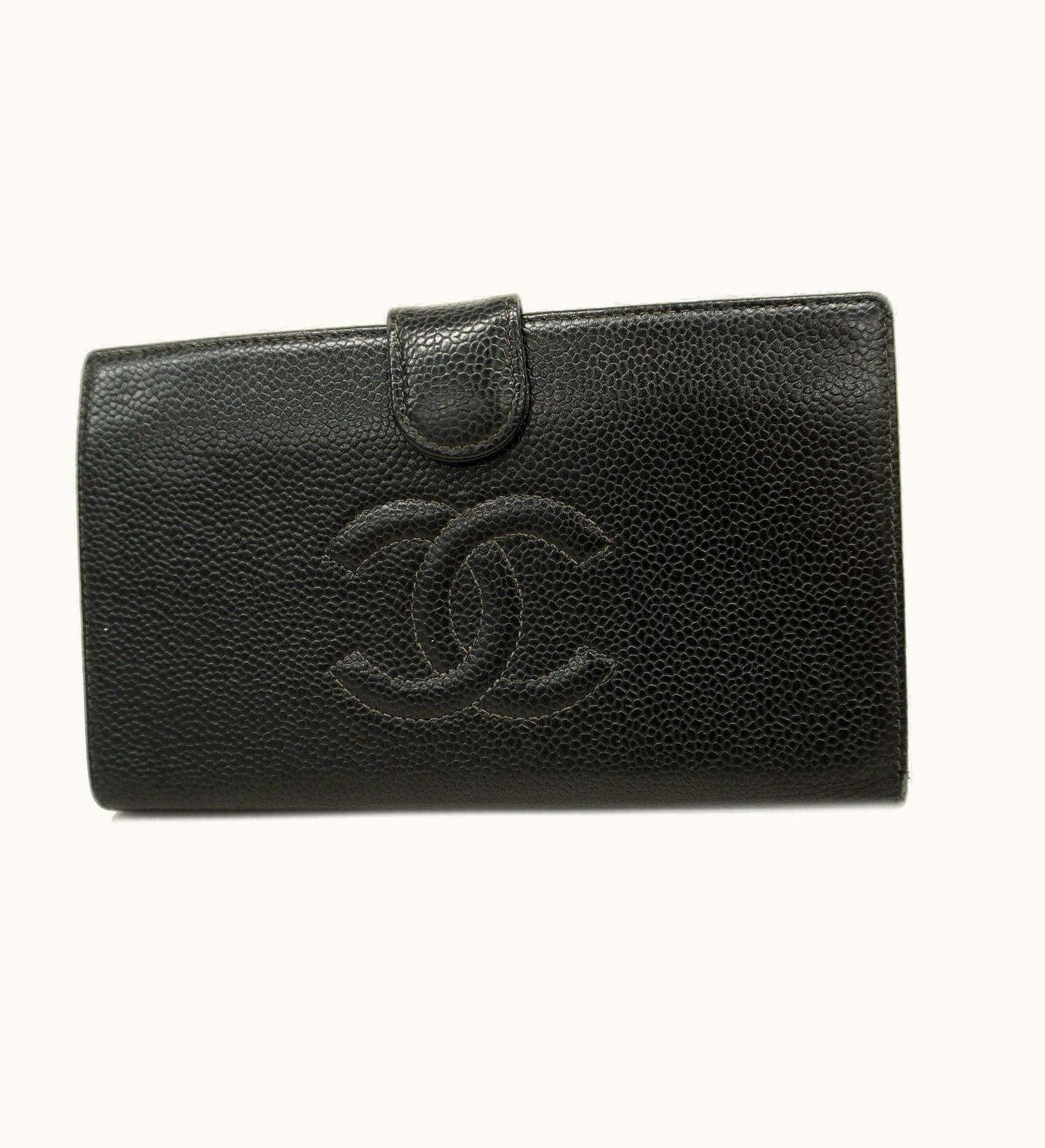 Chanel Chanel Caviar Leather Long Wallet Black Gold Hardware