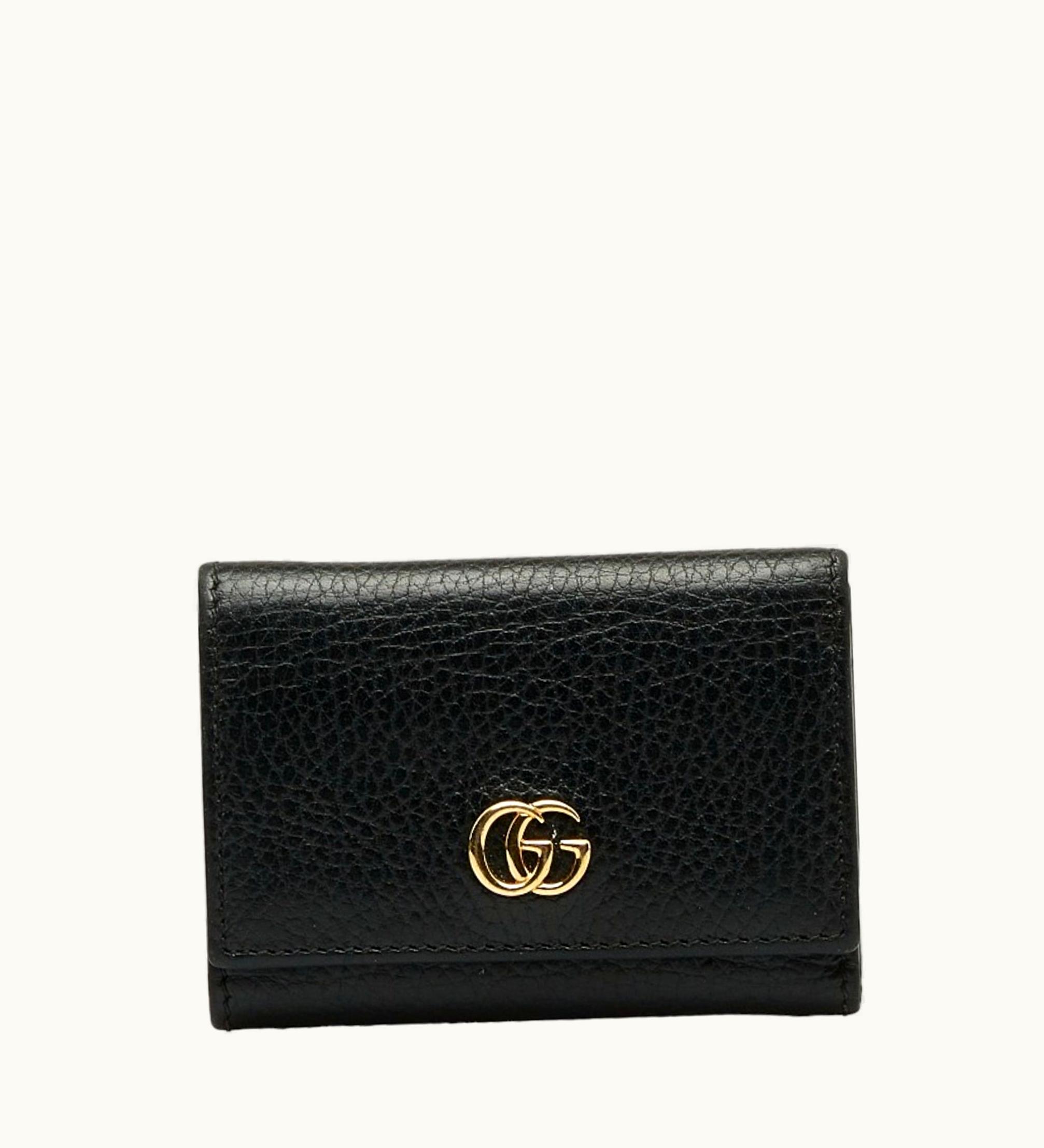 Gucci Gucci GG Marmont Double G Trifold Wallet L-Shaped 644407 Black Leather Women's