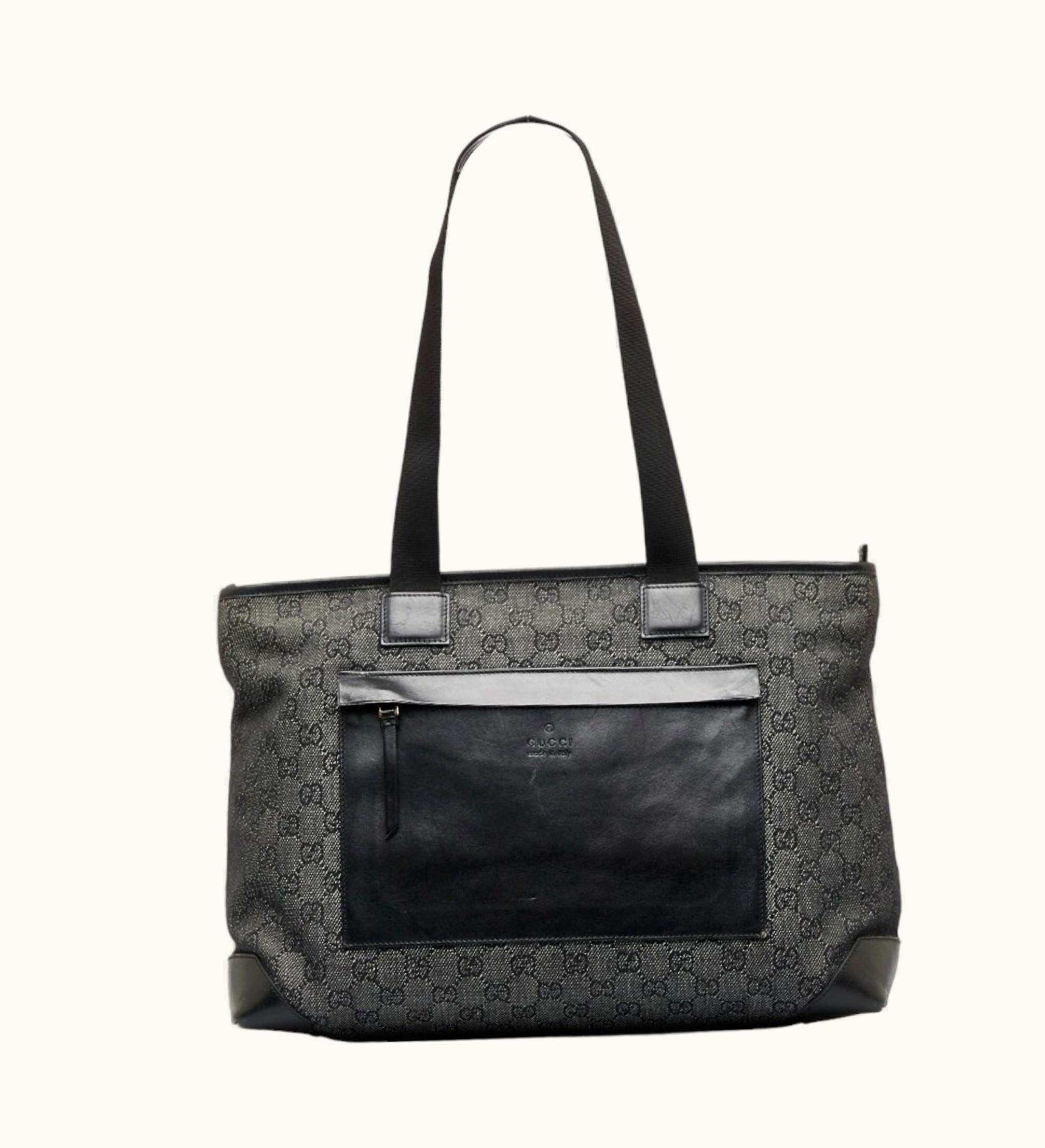 Gucci Gucci Tote Bag Handbag 34339 Black Canvas Leather Ladies