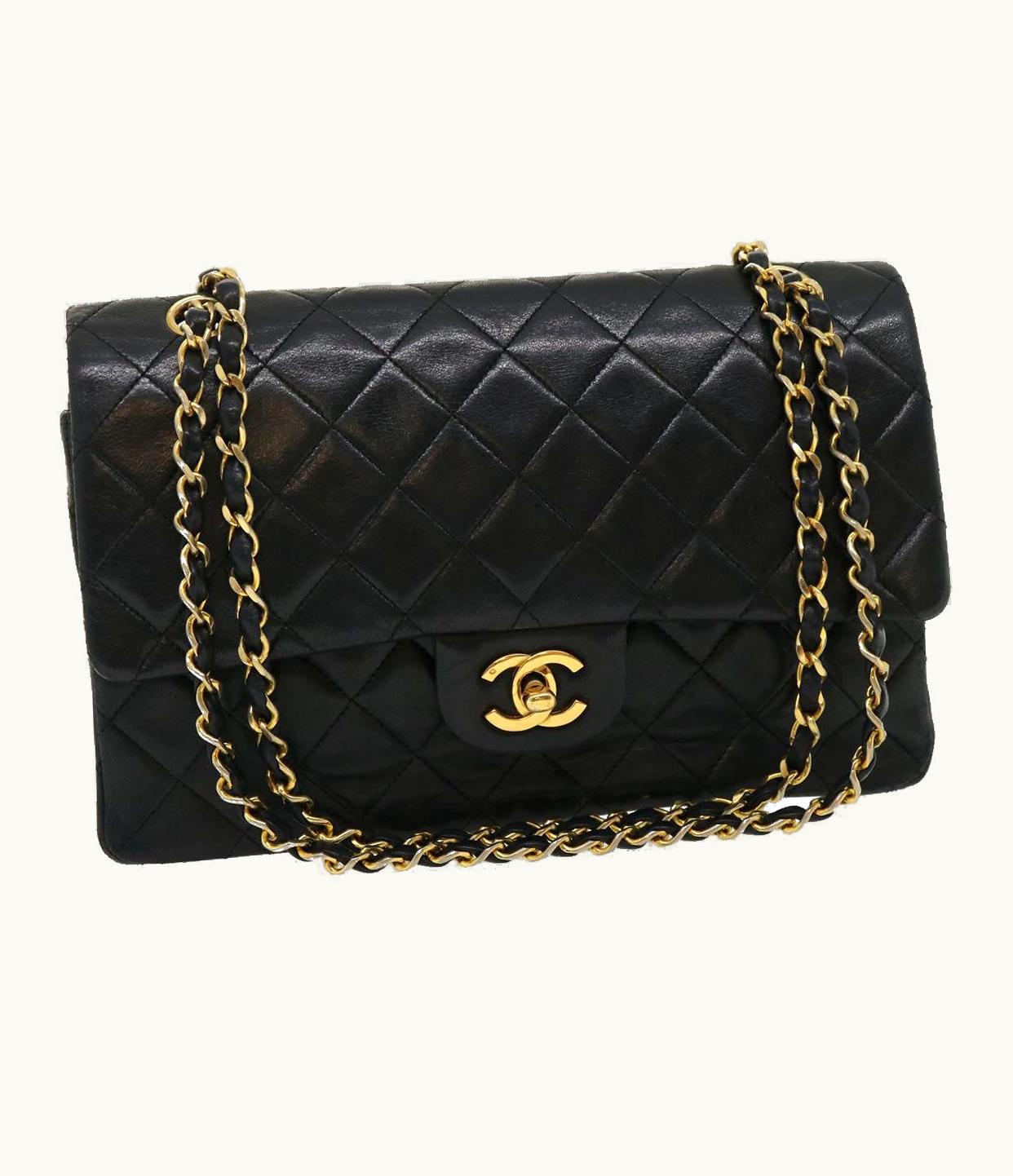 Chanel CHANEL Matelasse 25 Chain Flap Shoulder Bag Lamb Skin Black Gold