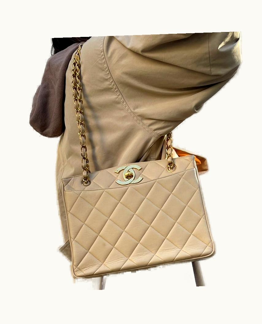 Chanel Chanel Big CC Chain Tote Bag Beige Lambskin 71163