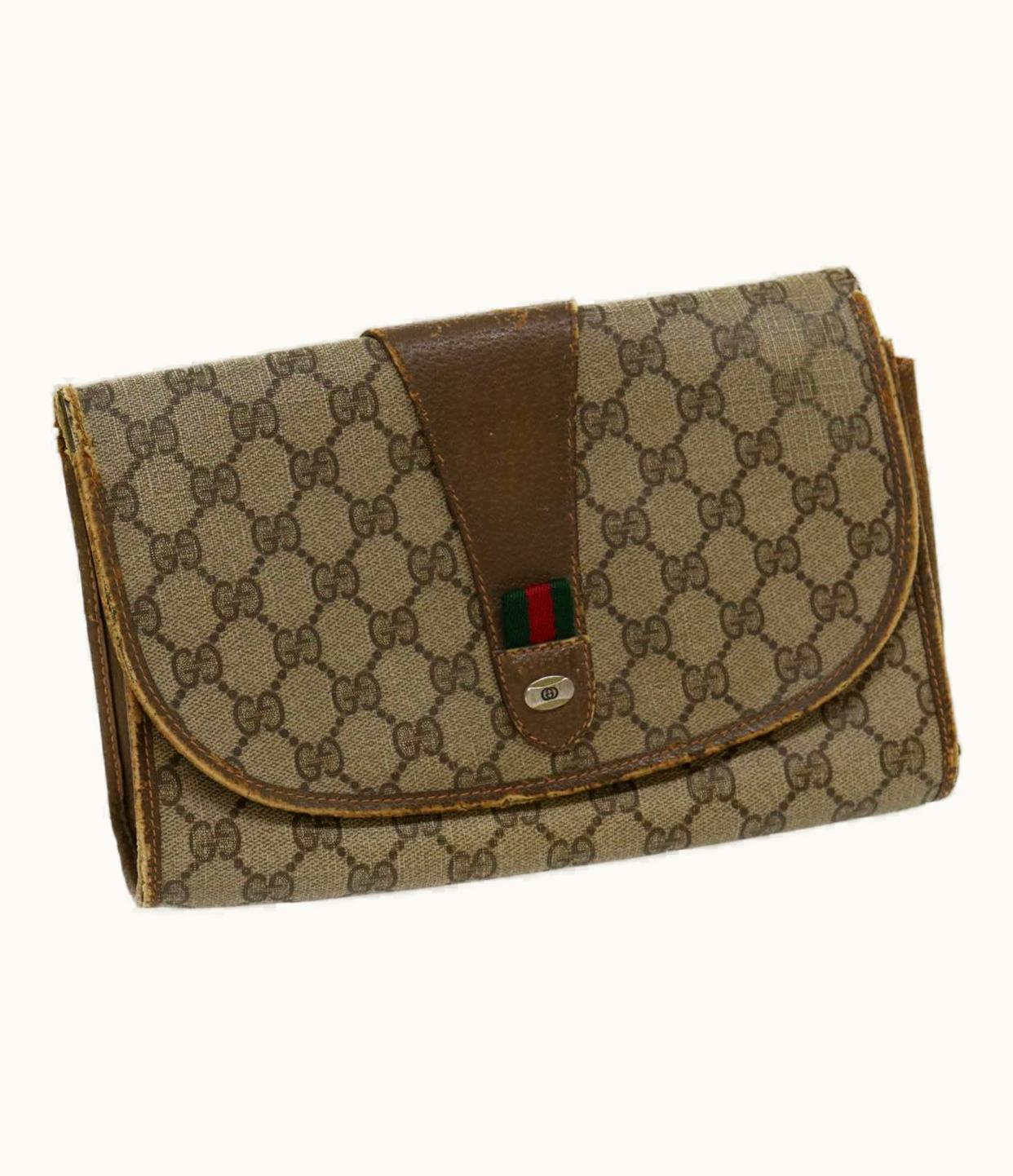 Gucci Gucci Web Sherry Line GG Canvas Clutch Bag Beige Red Green