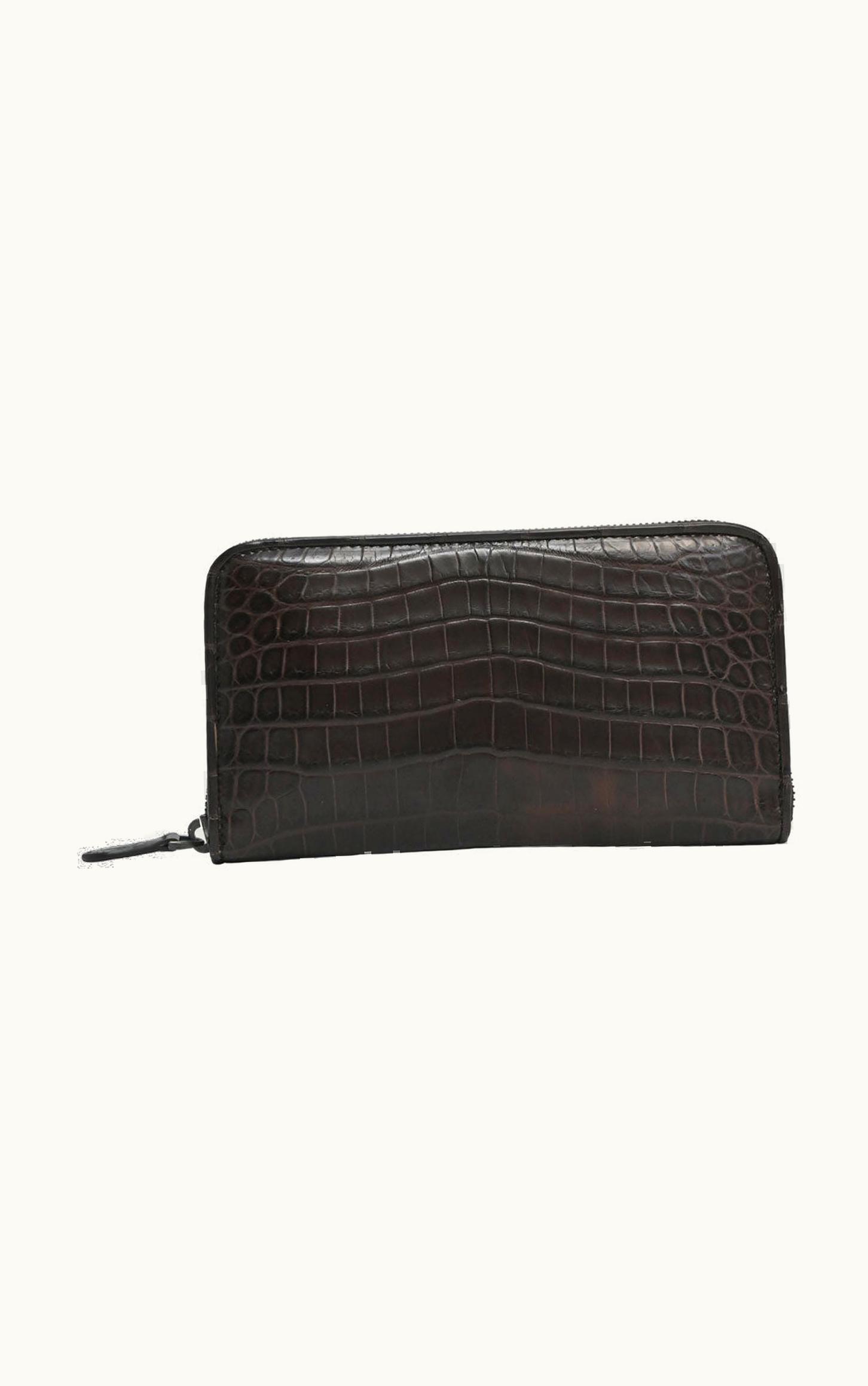 Bottega Veneta Bottega Veneta Brown Crocodile Skin Continental Zip Wallet