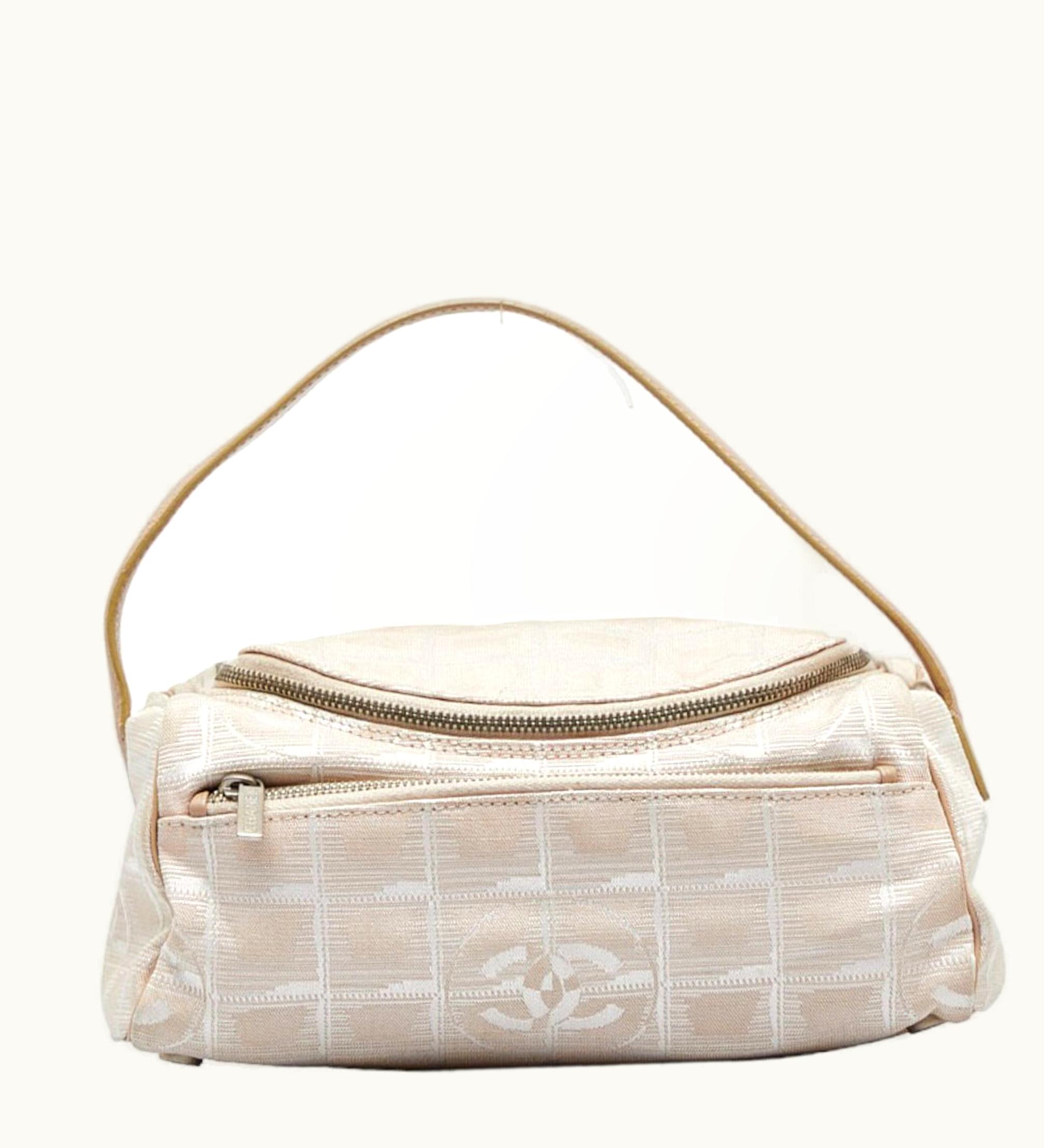Chanel Chanel New Line Coco Mark Vanity Bag Handbag Beige Leather Nylon Jacquard Women's