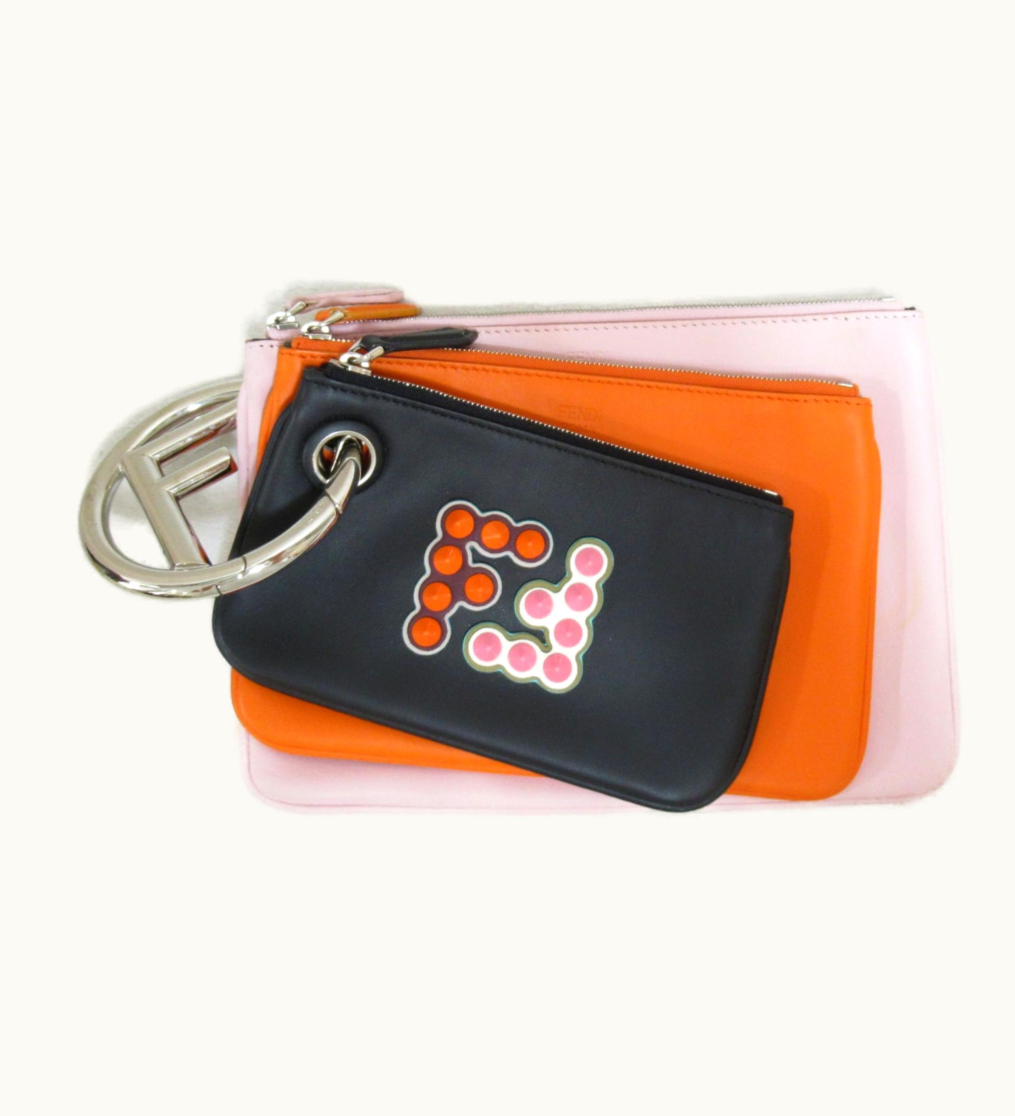 Fendi Fendi Business Bag Clutch Bag Black Pink Orange Leather