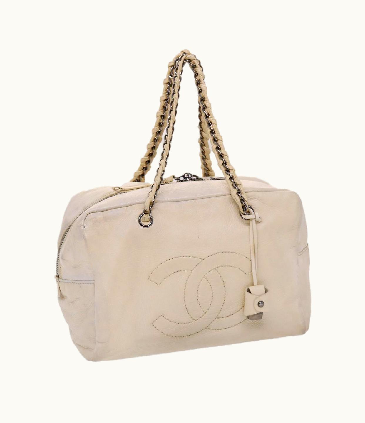 Chanel Chanel Chain Boston Bag Leather White CC