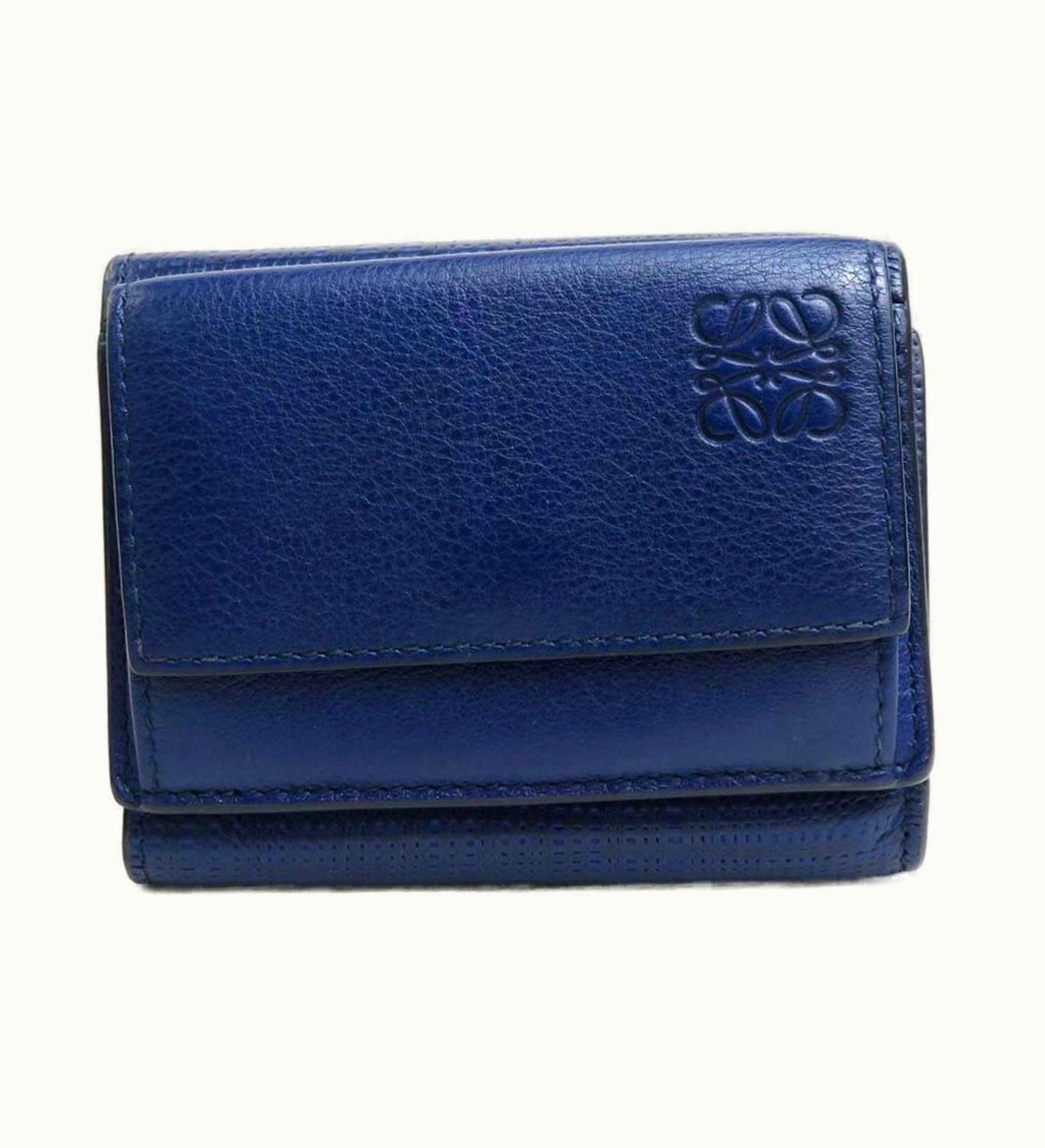 Loewe Loewe Trifold Wallet Anagram Leather Navy Blue Unisex