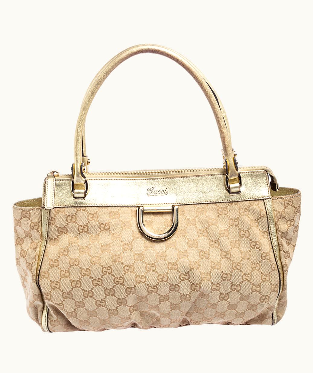 Gucci Gucci Beige/Gold GG Canvas And Leather D Ring Tote