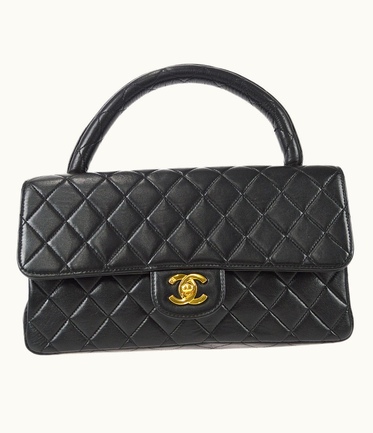 Chanel Chanel 1994-1996 Classic Flap Handbag Medium Black Lambskin 97372