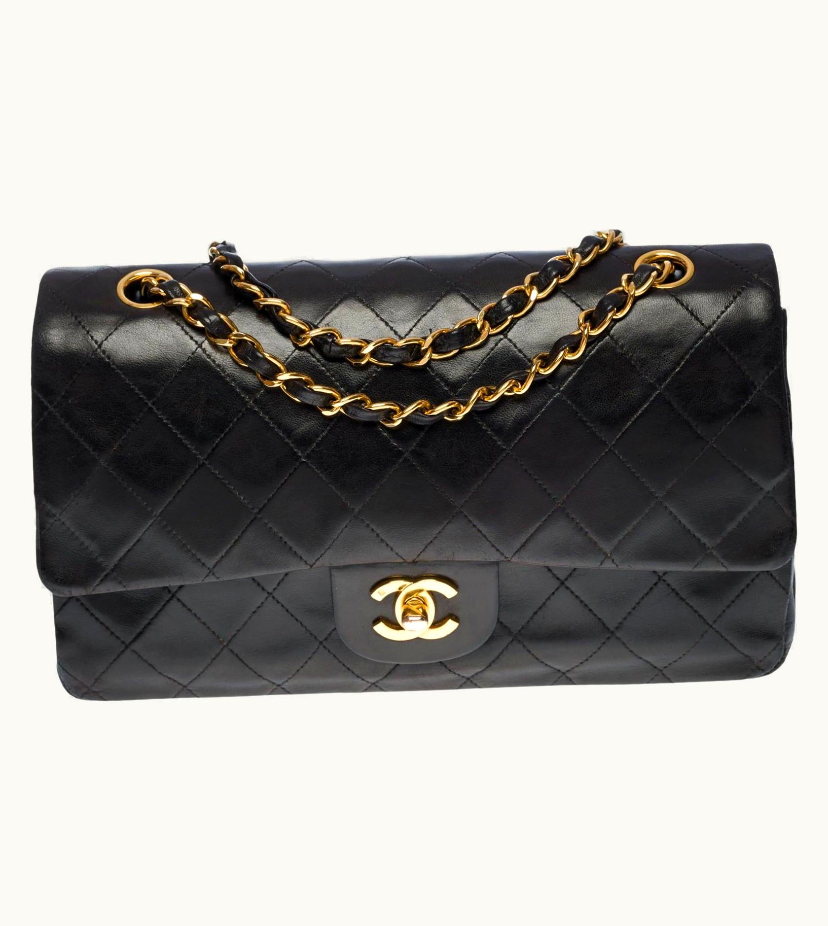 Chanel Chanel Timeless Medium 25 Double Flap Shoulder Bag in Black Quilted Lambskin