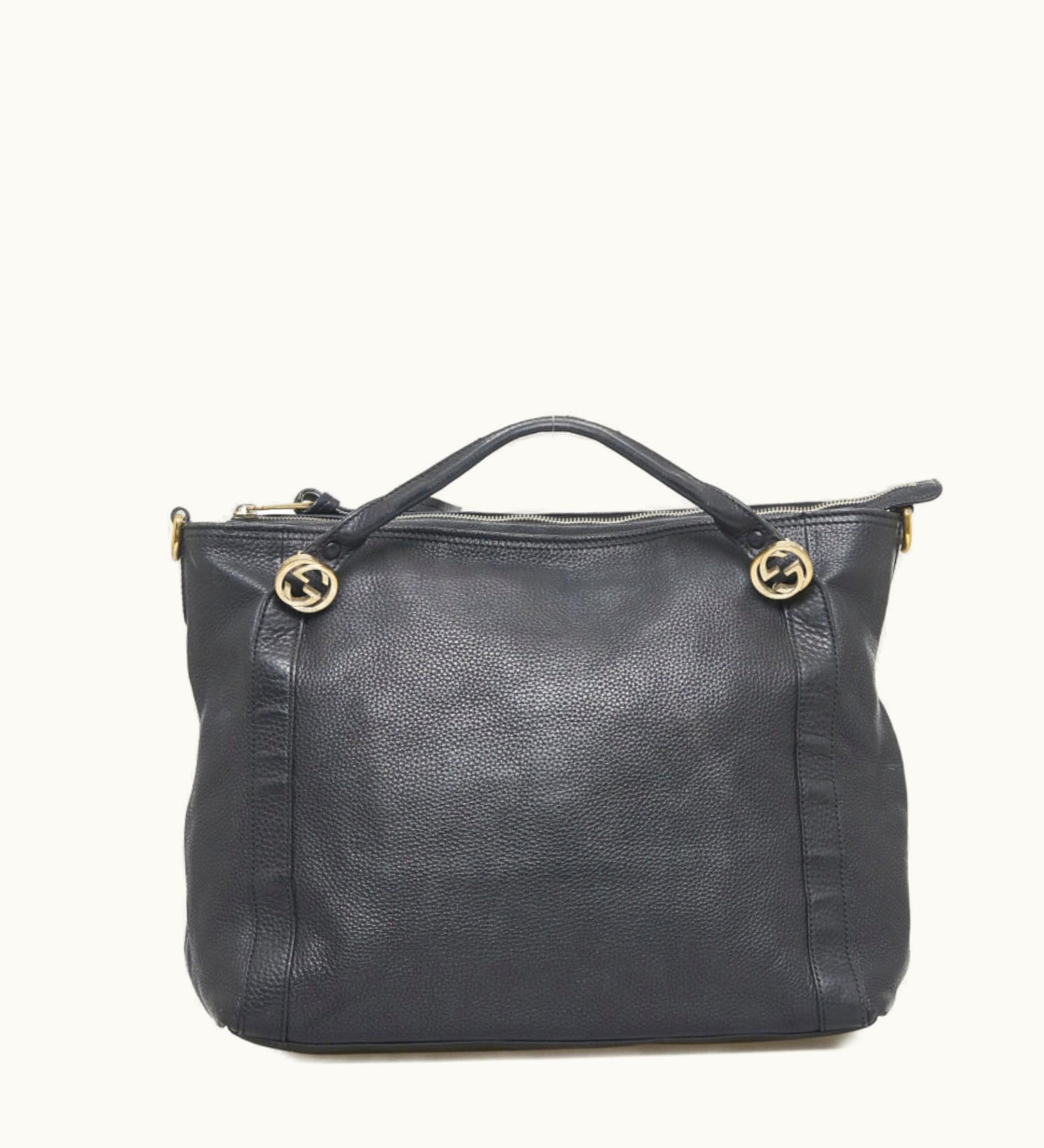 Gucci Gucci Interlocking G Handbag 323675 Black Leather Ladies