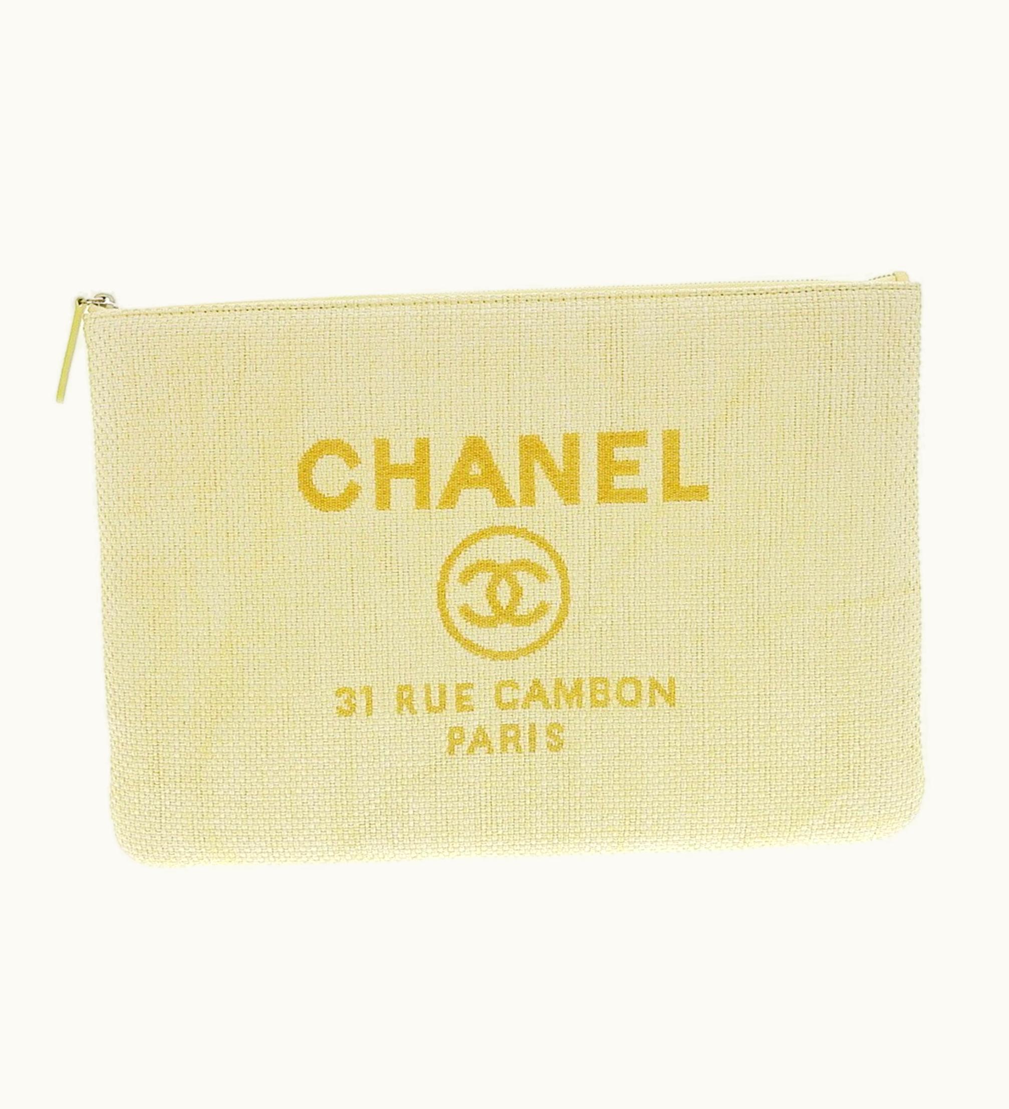 Chanel Chanel Deauville Line Clutch Bag Fabric Yellow With Seal 22 Series A80117 Logo Here Mark