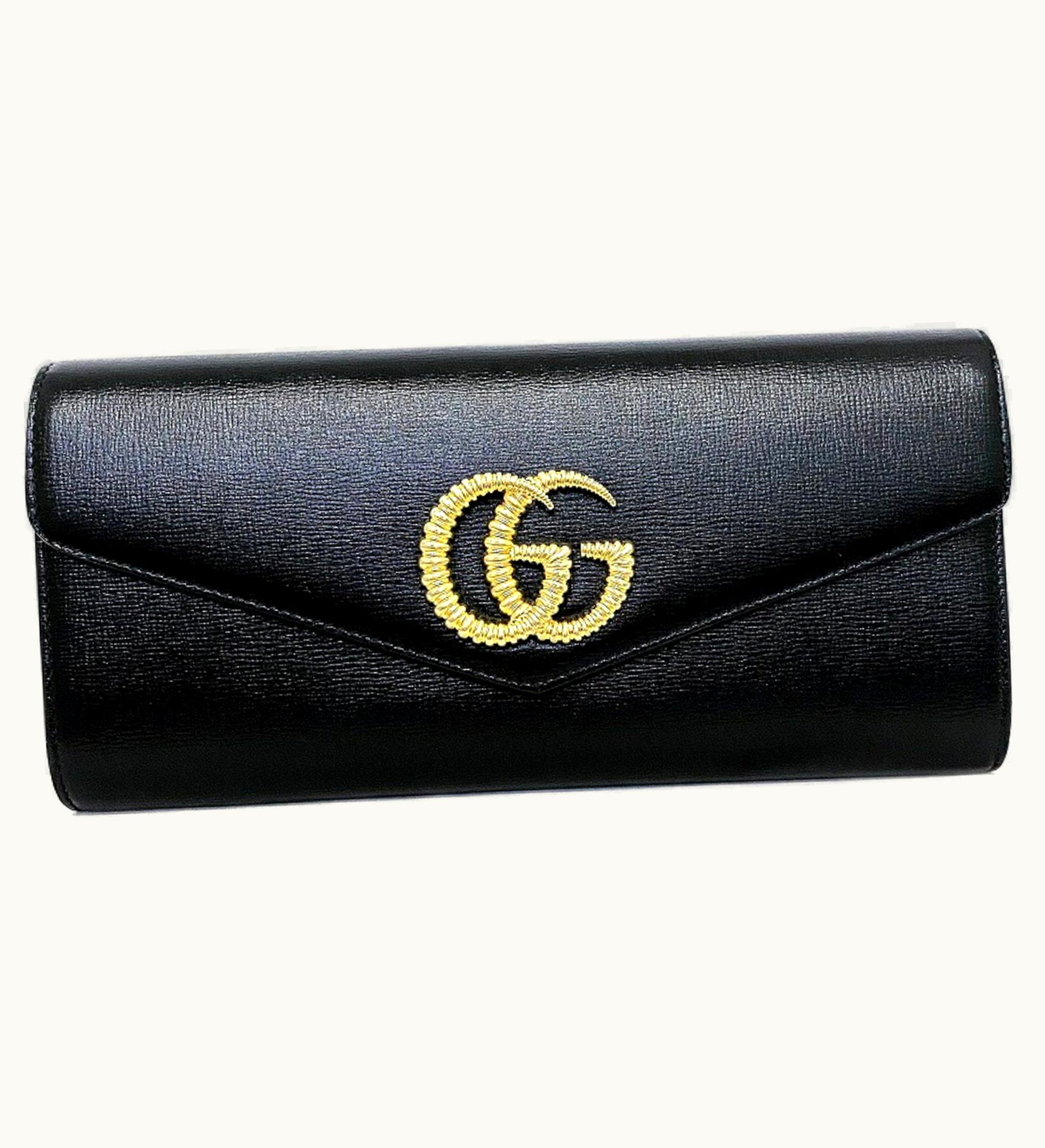 Gucci Gucci Clutch Bag Black Gold Broadway 594101-Bag Coated Leather Gucci GG Marmont Ladies Flap
