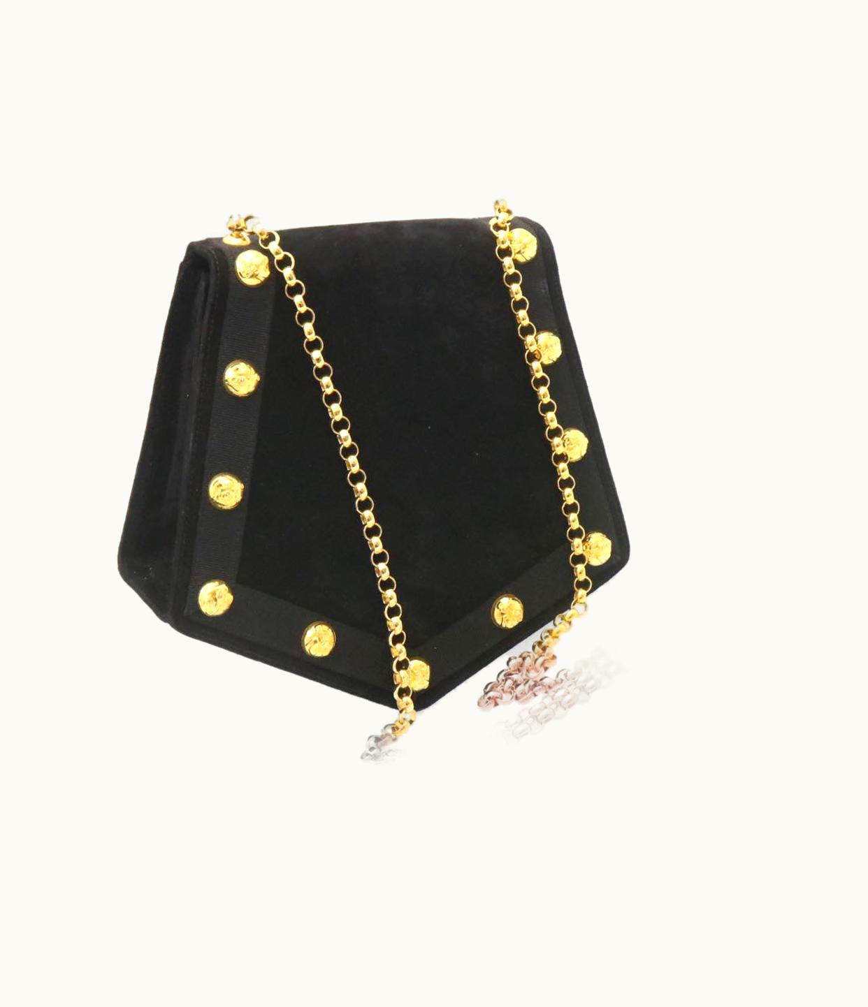 Salvatore Ferragamo Salvatore Ferragamo Chain Shoulder Bag Suede Black Gold