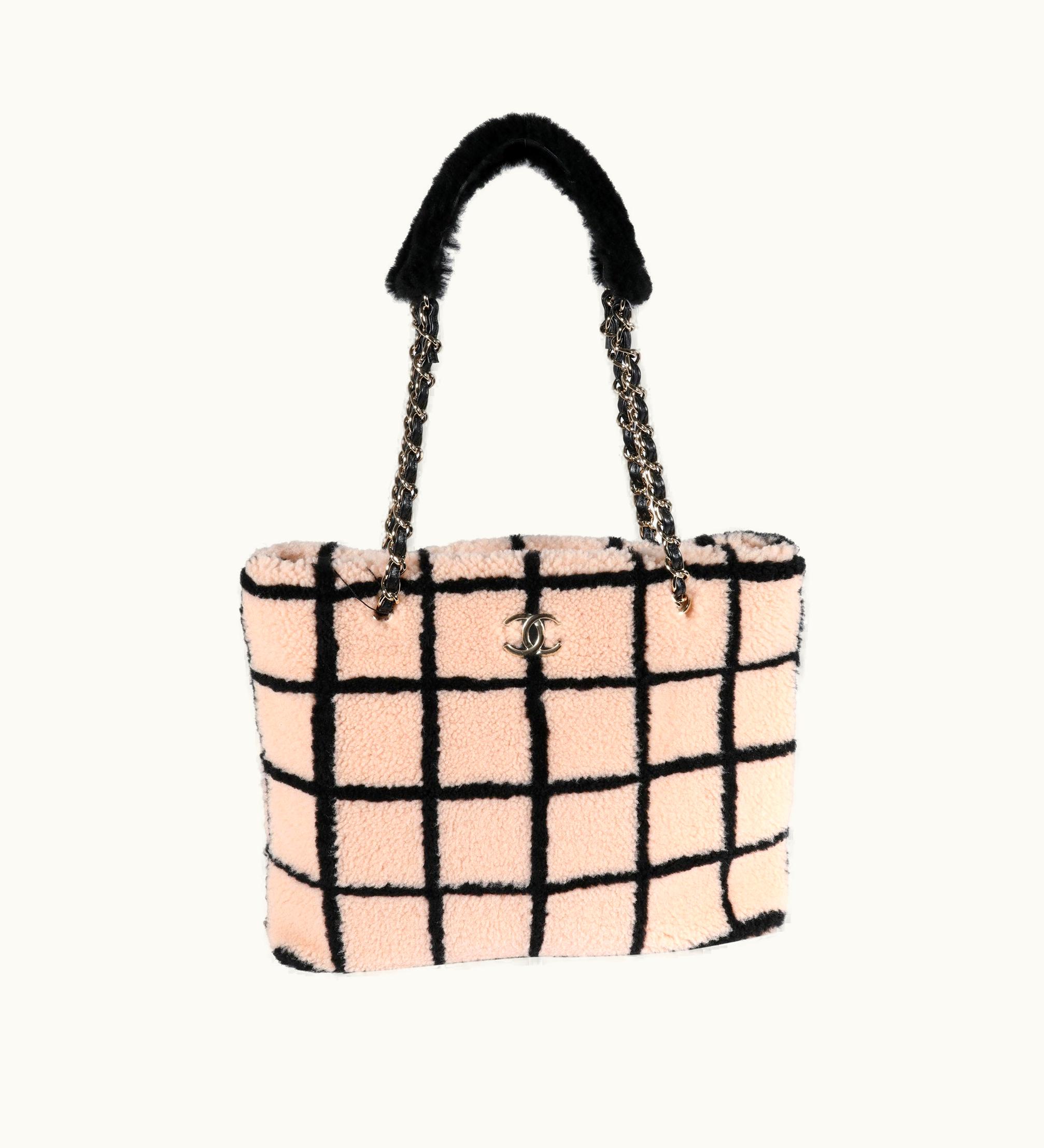 Chanel Chanel Shearling Shopping Tote Medium Peach & Black