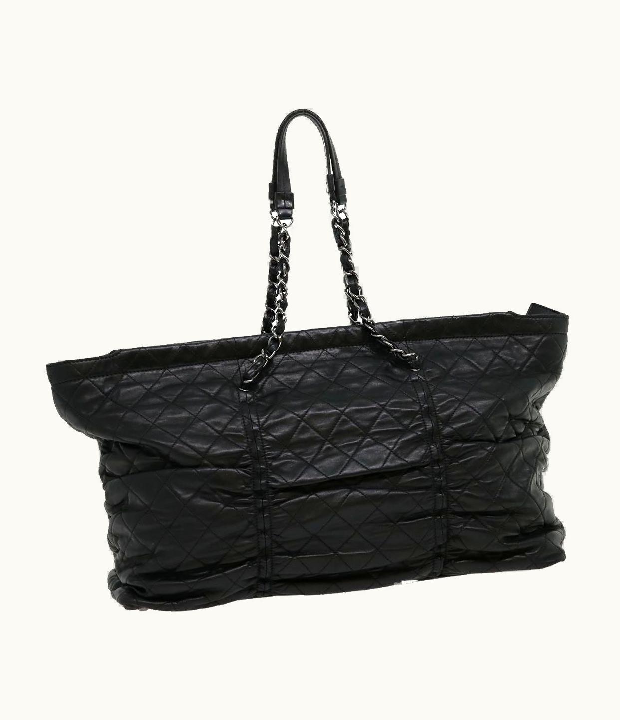 Chanel Chanel Chain Matelasse Tote Bag Lamb Skin Black CC