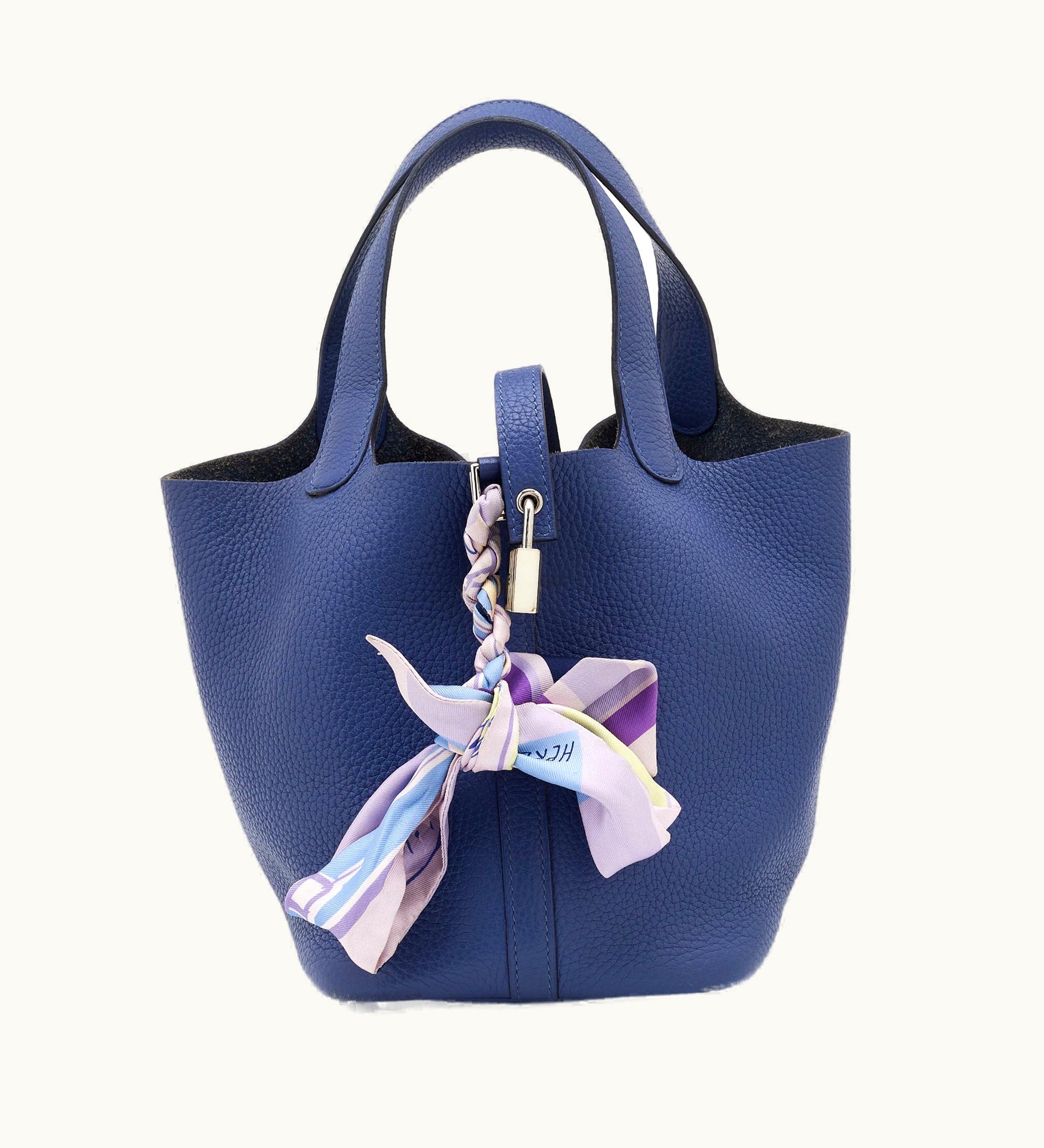 Hermès Hermès Blue Agate Taurillion Clemence Leather Picotin Lock 18 Bag