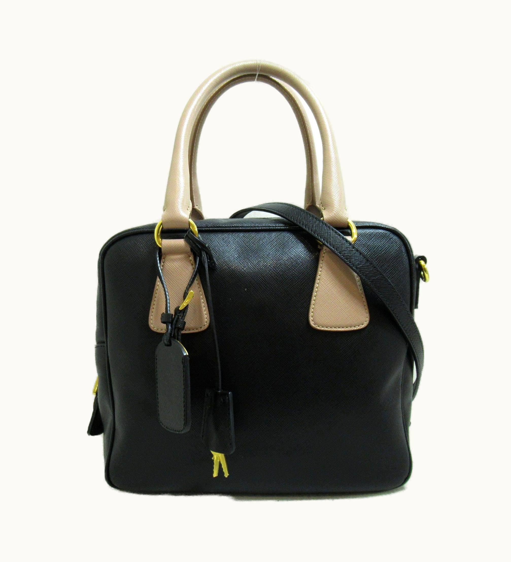 Prada Prada 2Way Shoulder Bag Black Pink Beige Safiano Leather