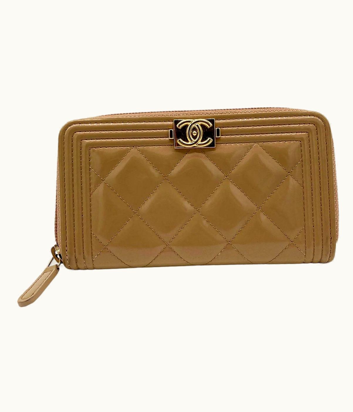 Chanel Chanel Le Boy Wallet Rose Gold Patent Leather