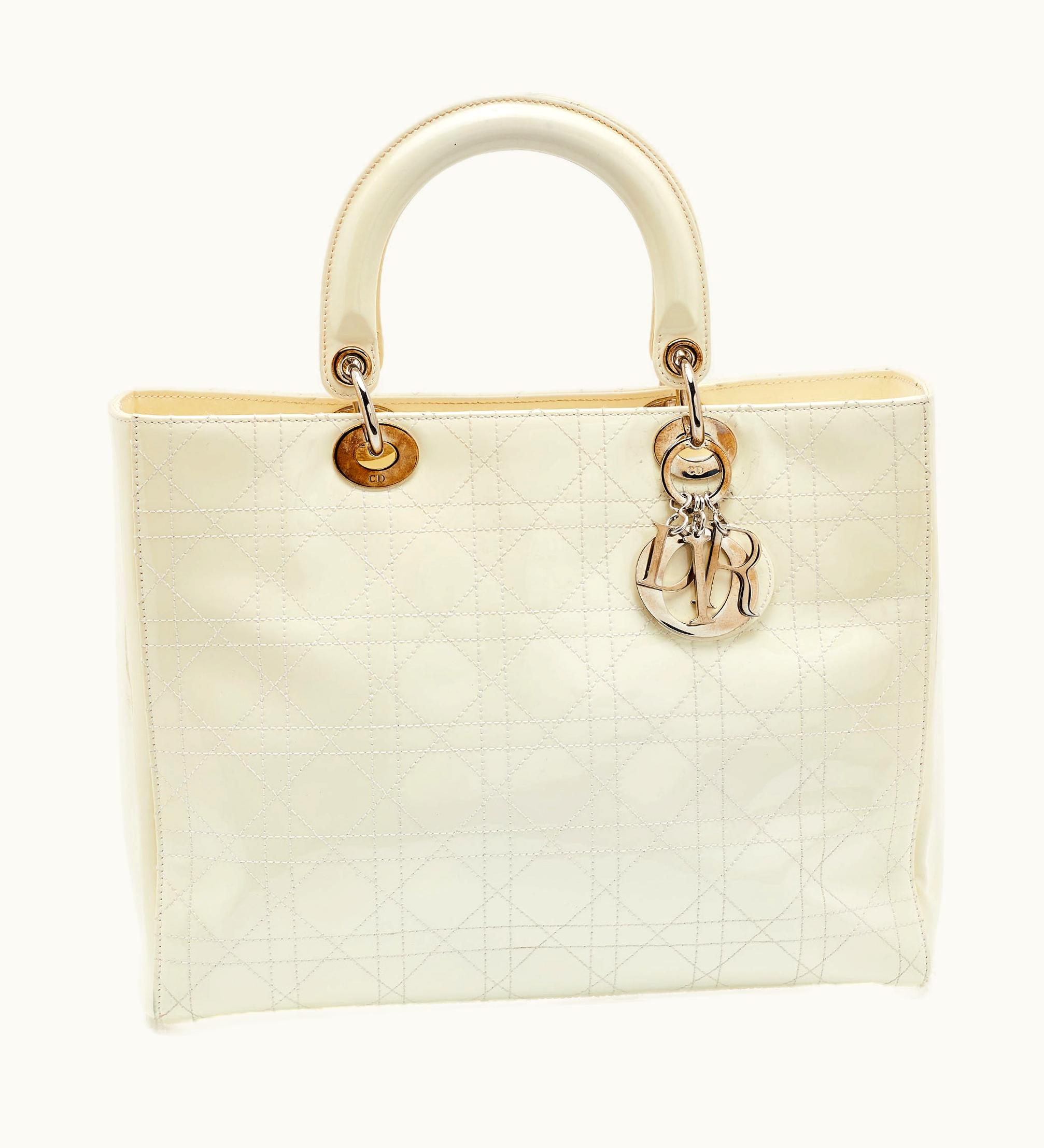 Dior Dior White Cannage Patent Leather Large Lady