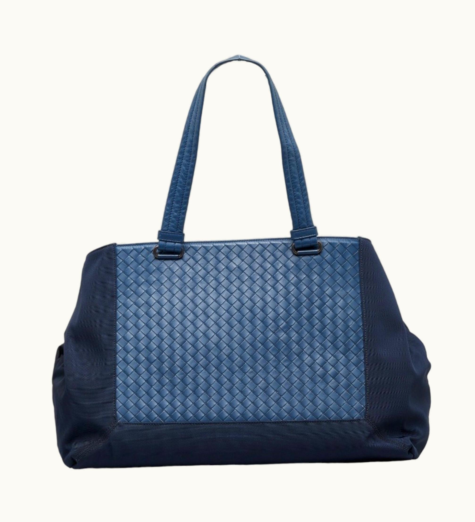 Bottega Veneta Bottega Veneta Intrecciato Handbag Tote Bag Blue Navy Leather Nylon Ladies Bottegaveneta