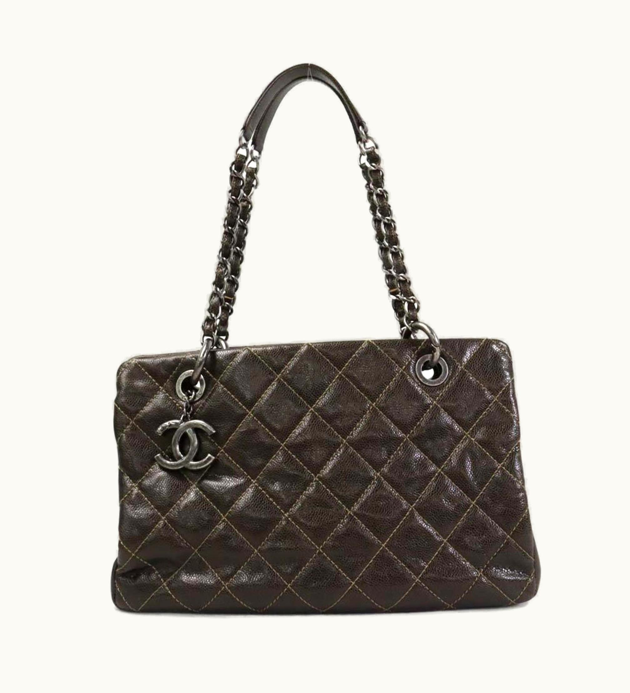 Chanel Chanel Shoulder Bag Cocomark Matrasse/Caviar Skin Brown Silver Hardware Chain Women's