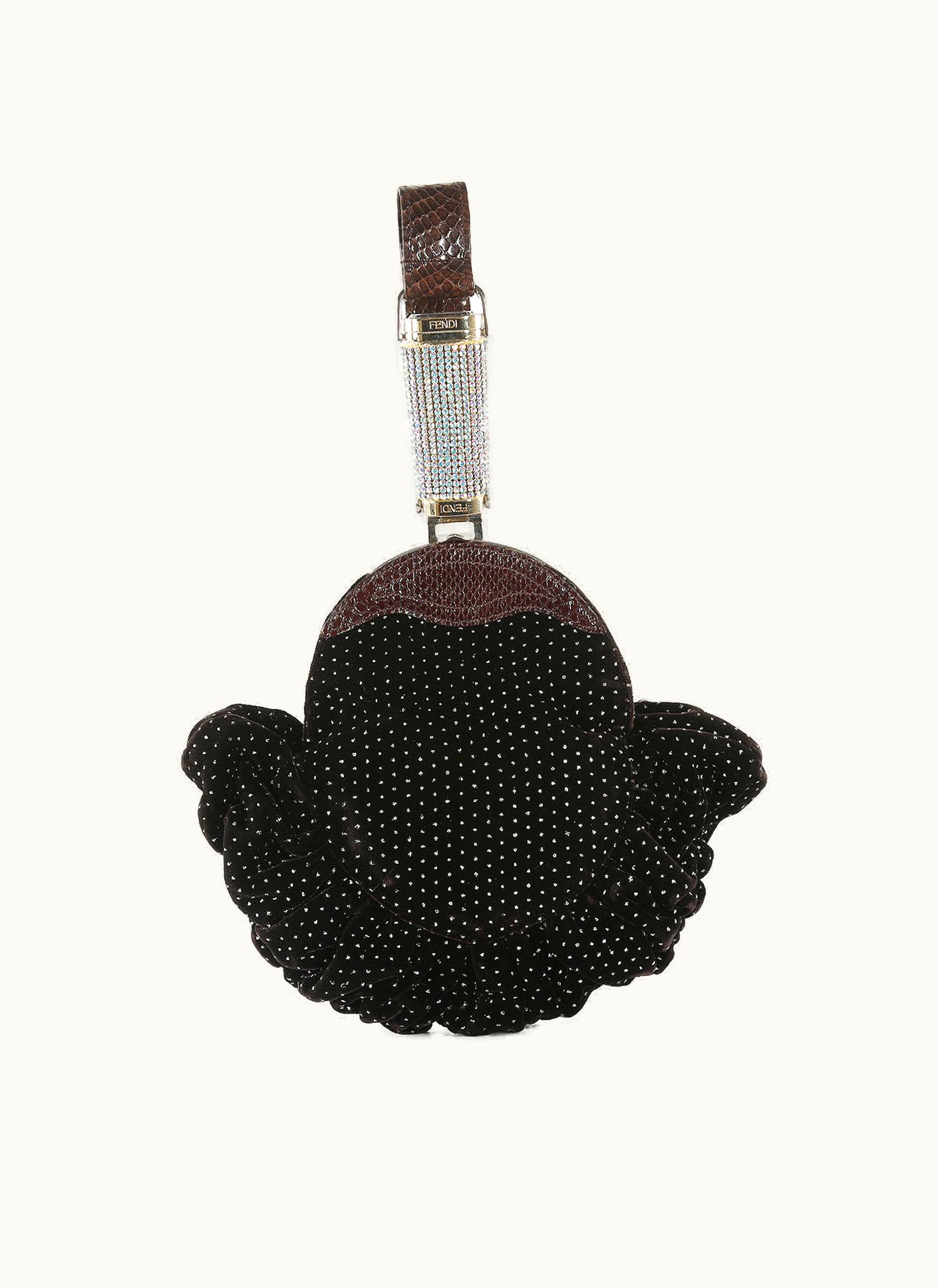 Fendi Fendi Brown Velvet & Python Crystal Wristlet Clutch