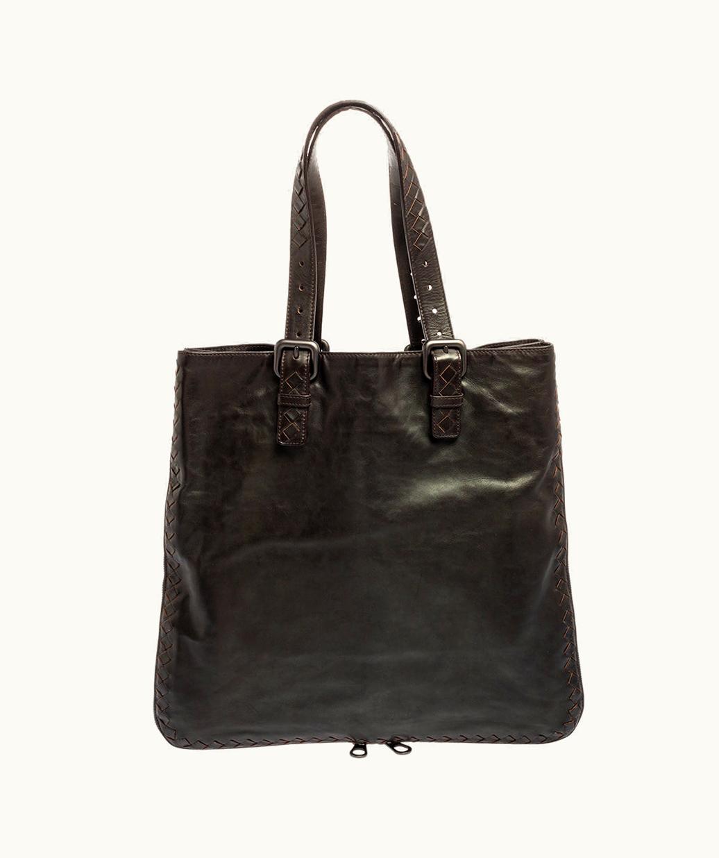 Bottega Veneta Bottega Veneta Expandable Tote Dark Brown Intrecciato Trim Leather