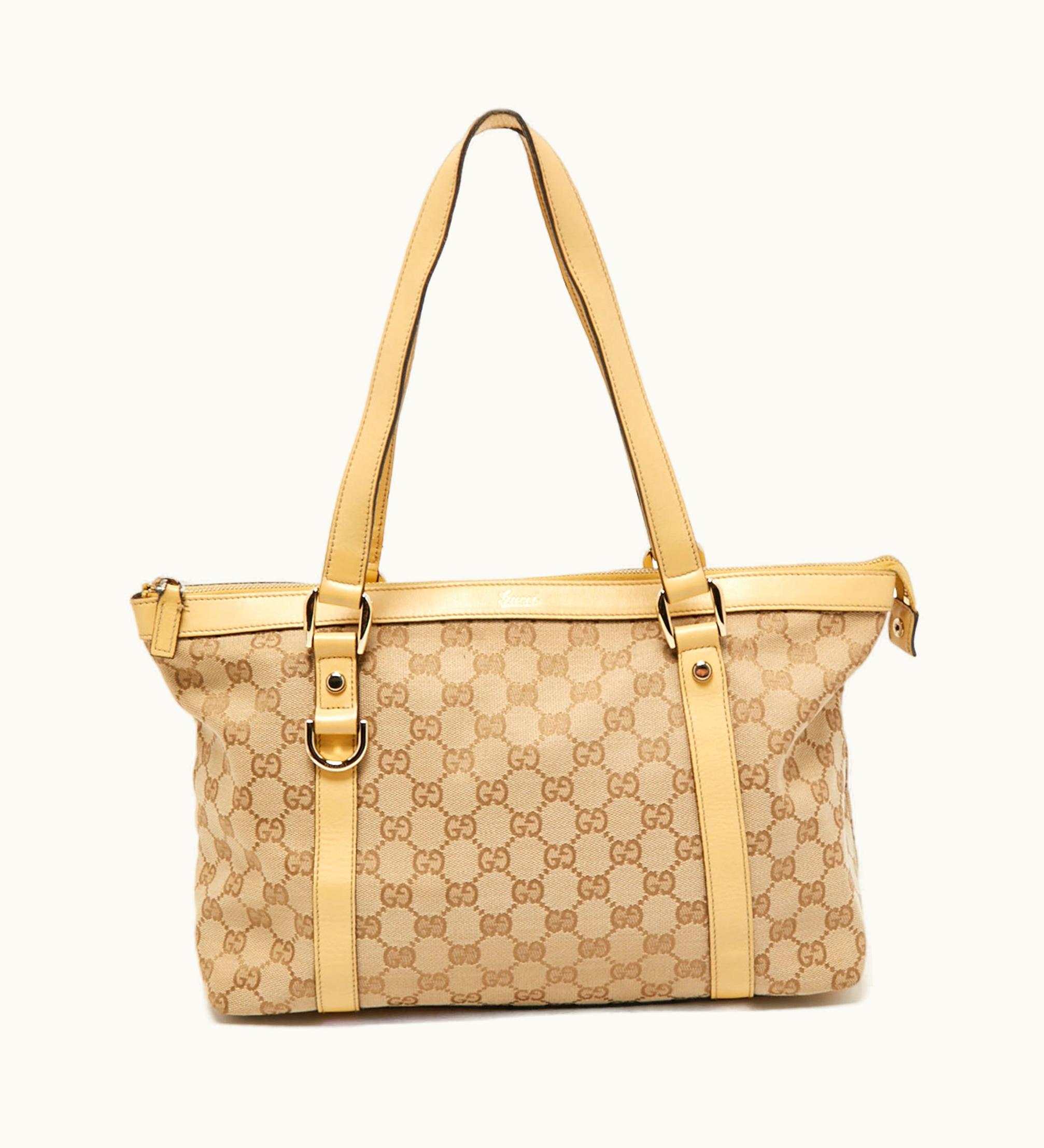 Gucci Cream/Beige GG And Leather Canvas Medium Abbey Tote
