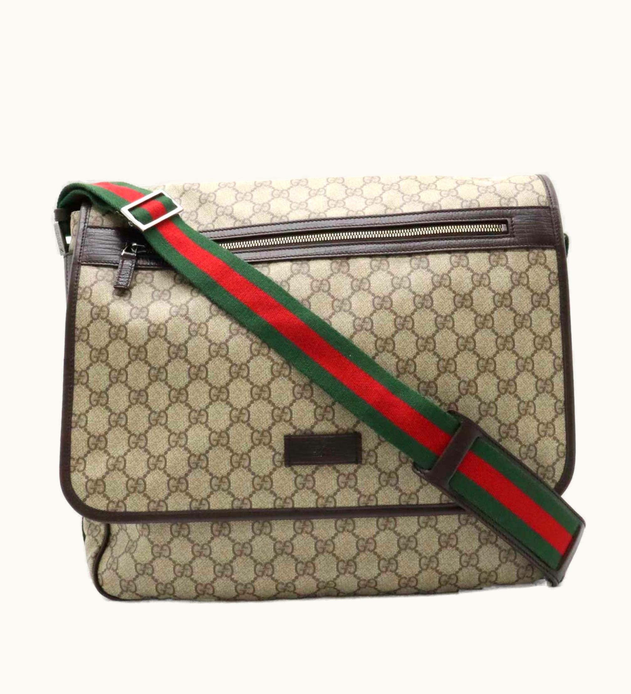 Gucci Gucci GG Supreme Sherry Line Bag Shoulder Pvc Leather Khaki Beige Dark Brown 189748