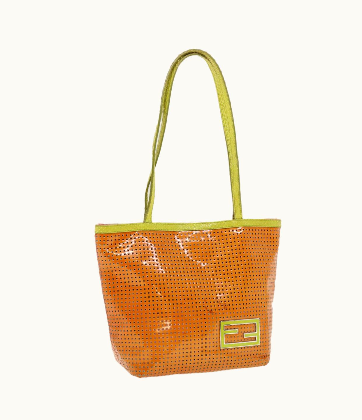 Fendi Fendi Punching Tote Bag Patent Leather Orange 2813-26731-008