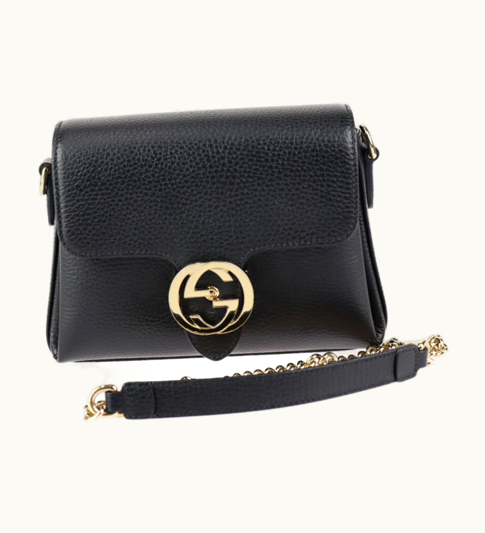 Gucci Gucci Interlocking G Shoulder Bag 607720 Leather Black Gold Metal Fittings Chain