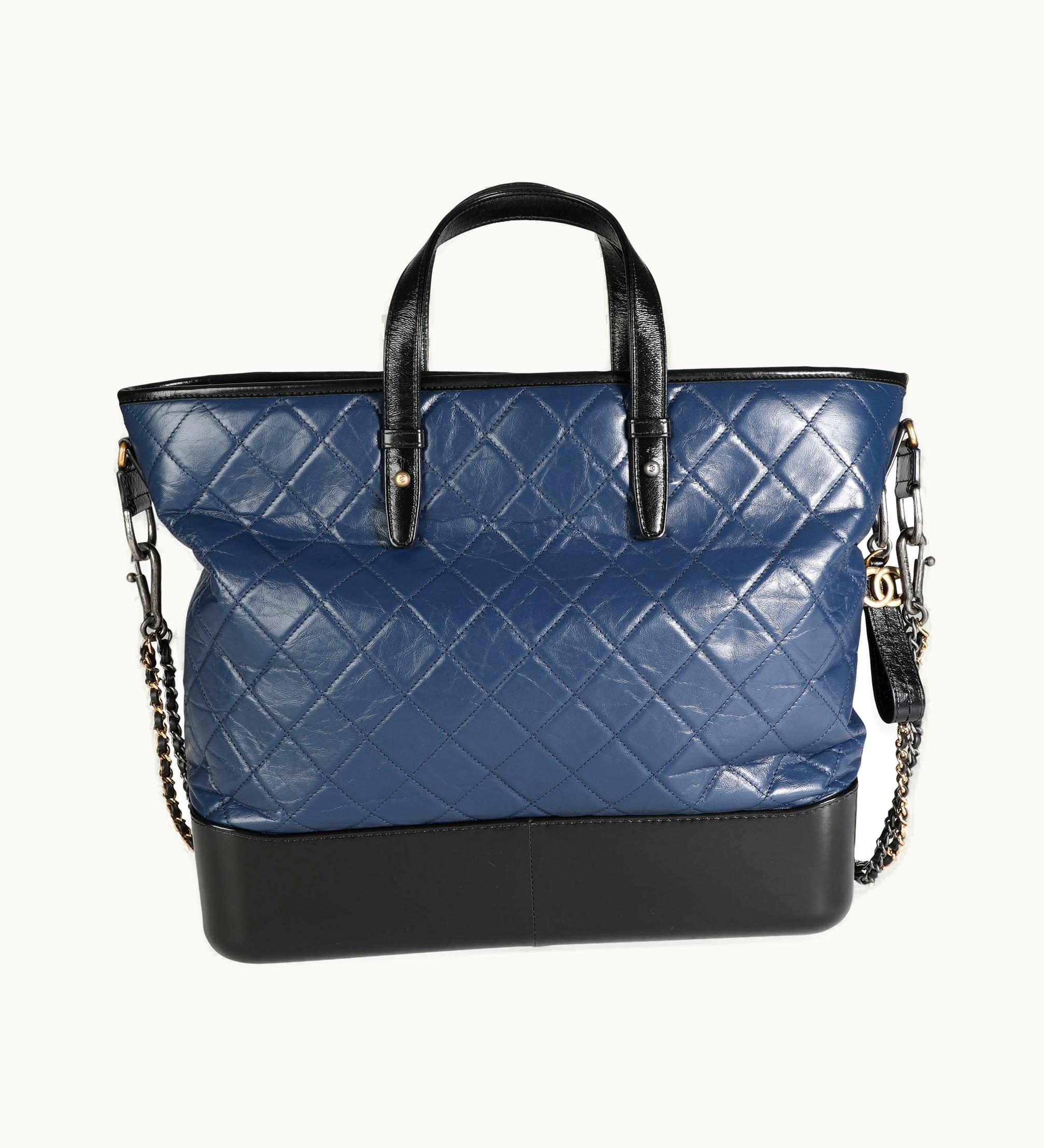 Chanel Chanel Black & Blue Quilted Calfskin Large Gabrielle Shopping Tote