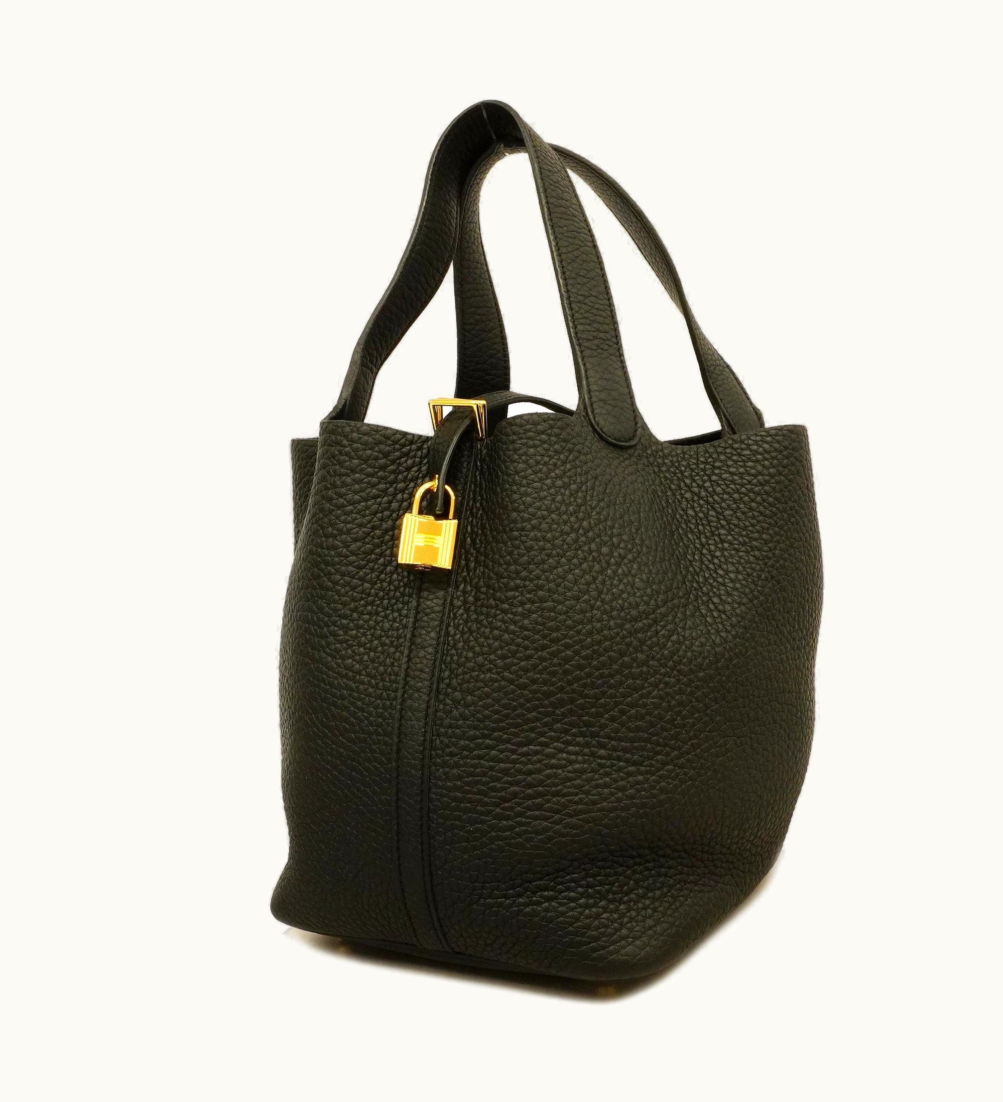 Hermès Hermès Picotin Lock MM Z Engraved Women's Togo Leather Handbag Black