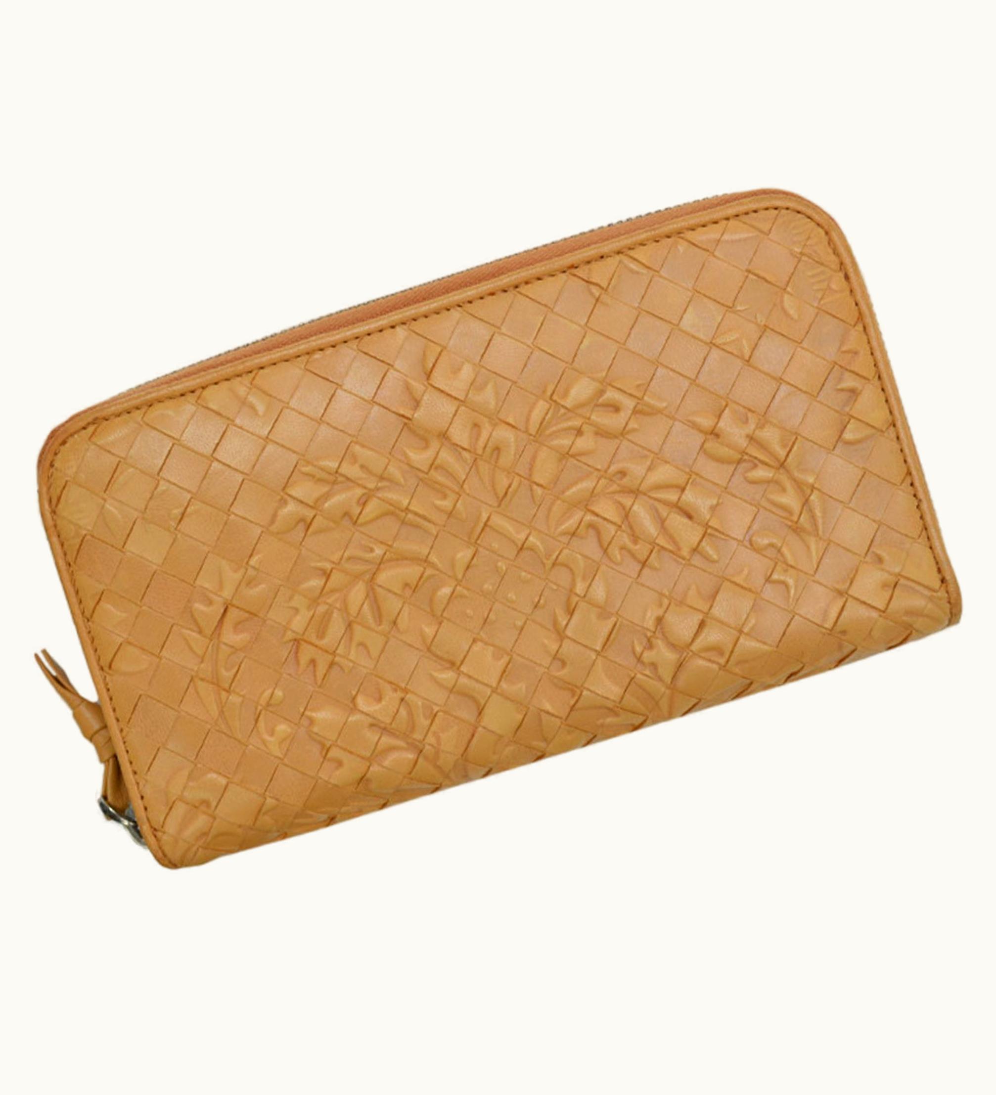 Bottega Veneta Bottega Veneta Long Wallet Intrecciato Light Brown Leather Round Ladies