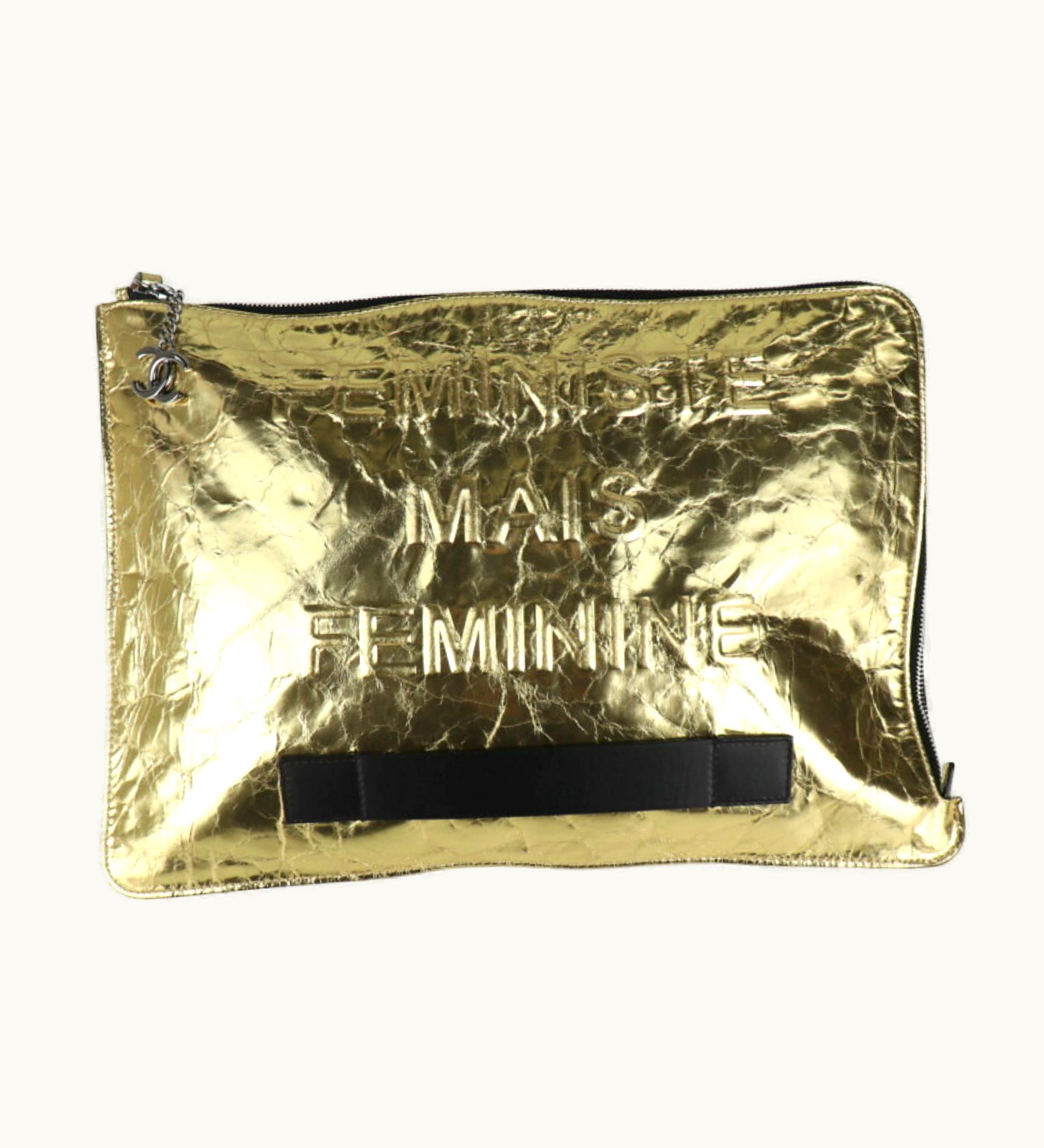 Chanel Chanel Clutch Bag A82164 Leather Gold Black Second Handbag 20 Series