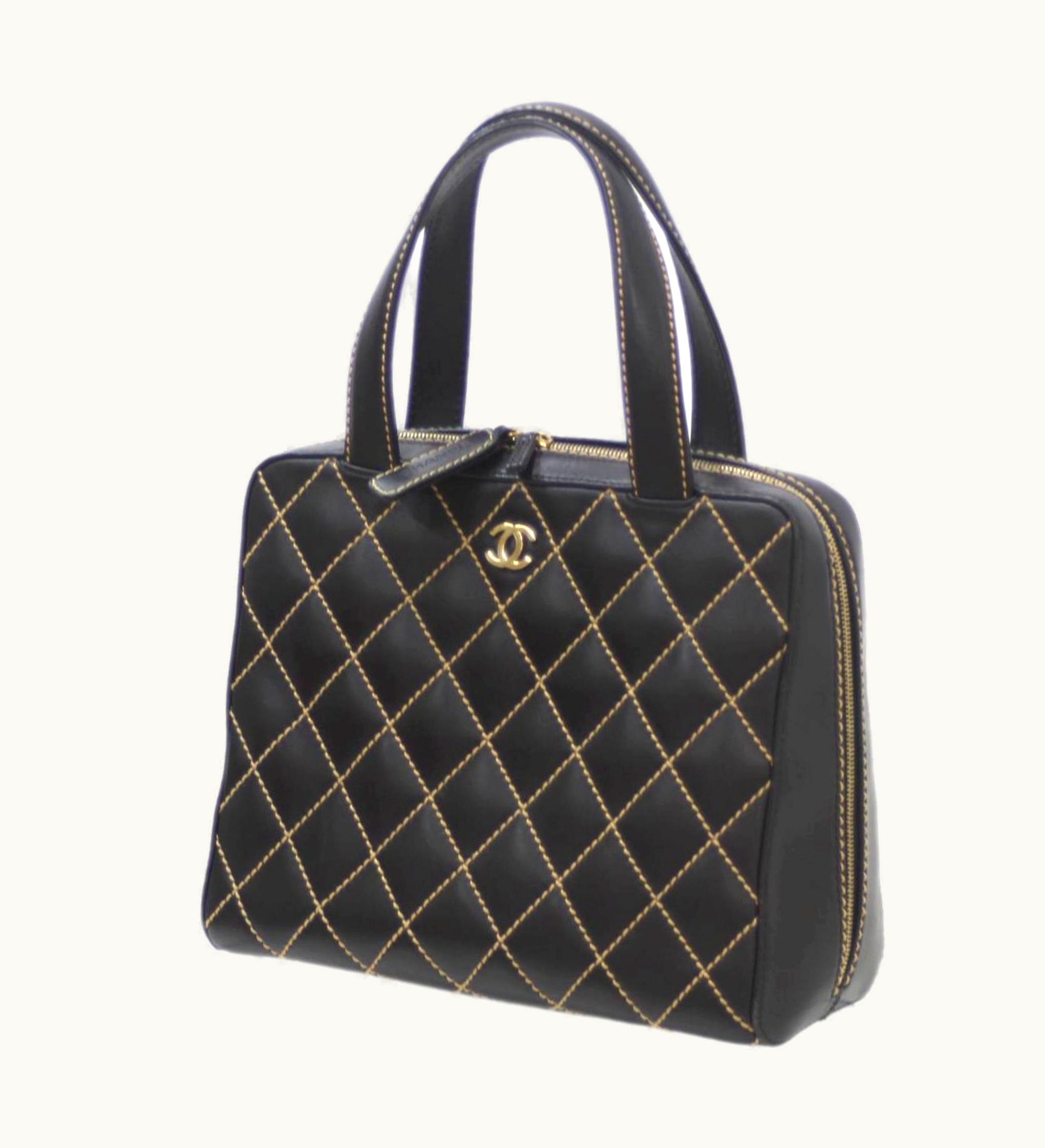 Chanel Chanel Wild Stitch Coco Mark Handbag Leather Black 7687325