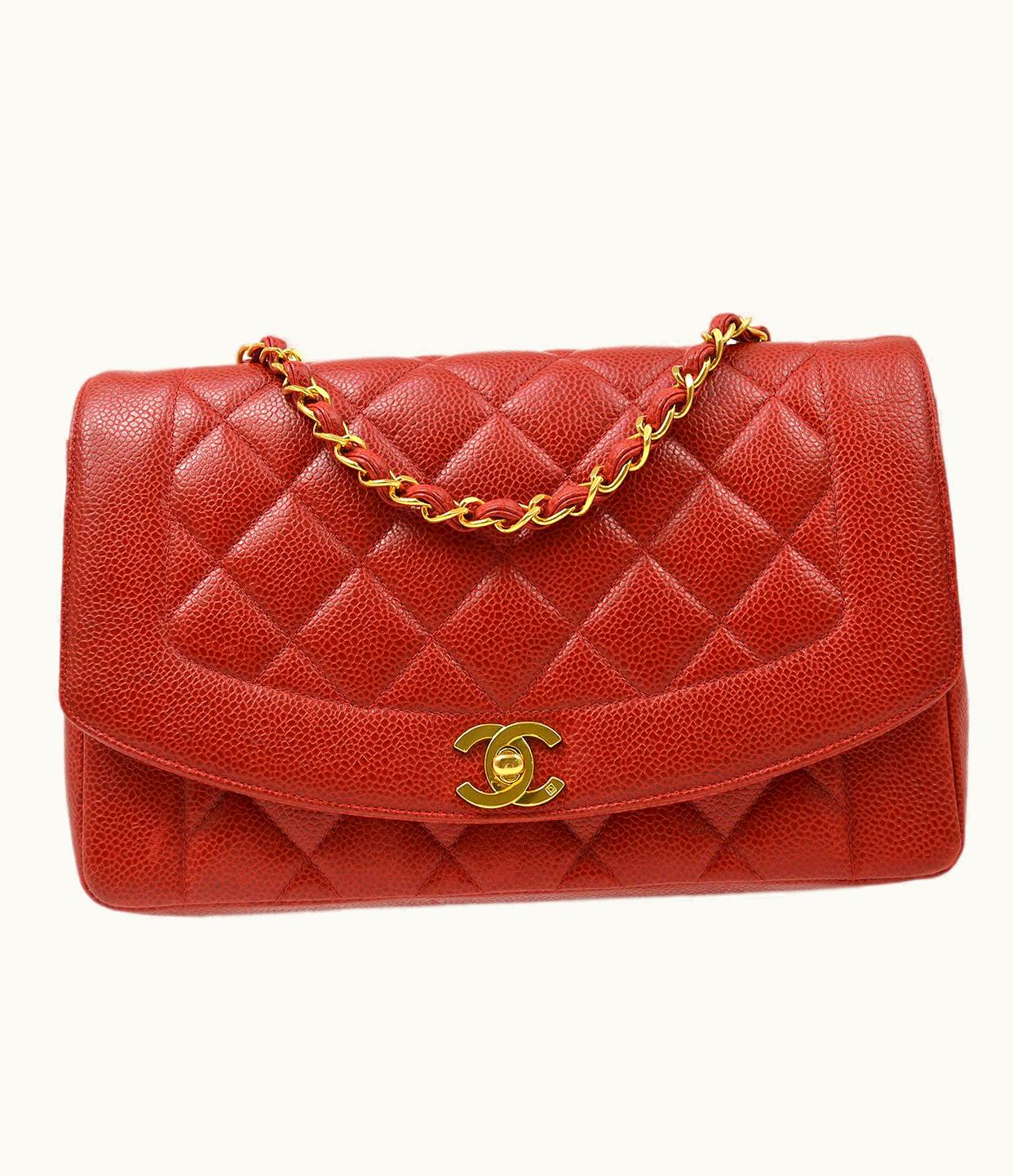 Chanel Chanel Medium Diana Chain Shoulder Bag Red Caviar Skin 71628