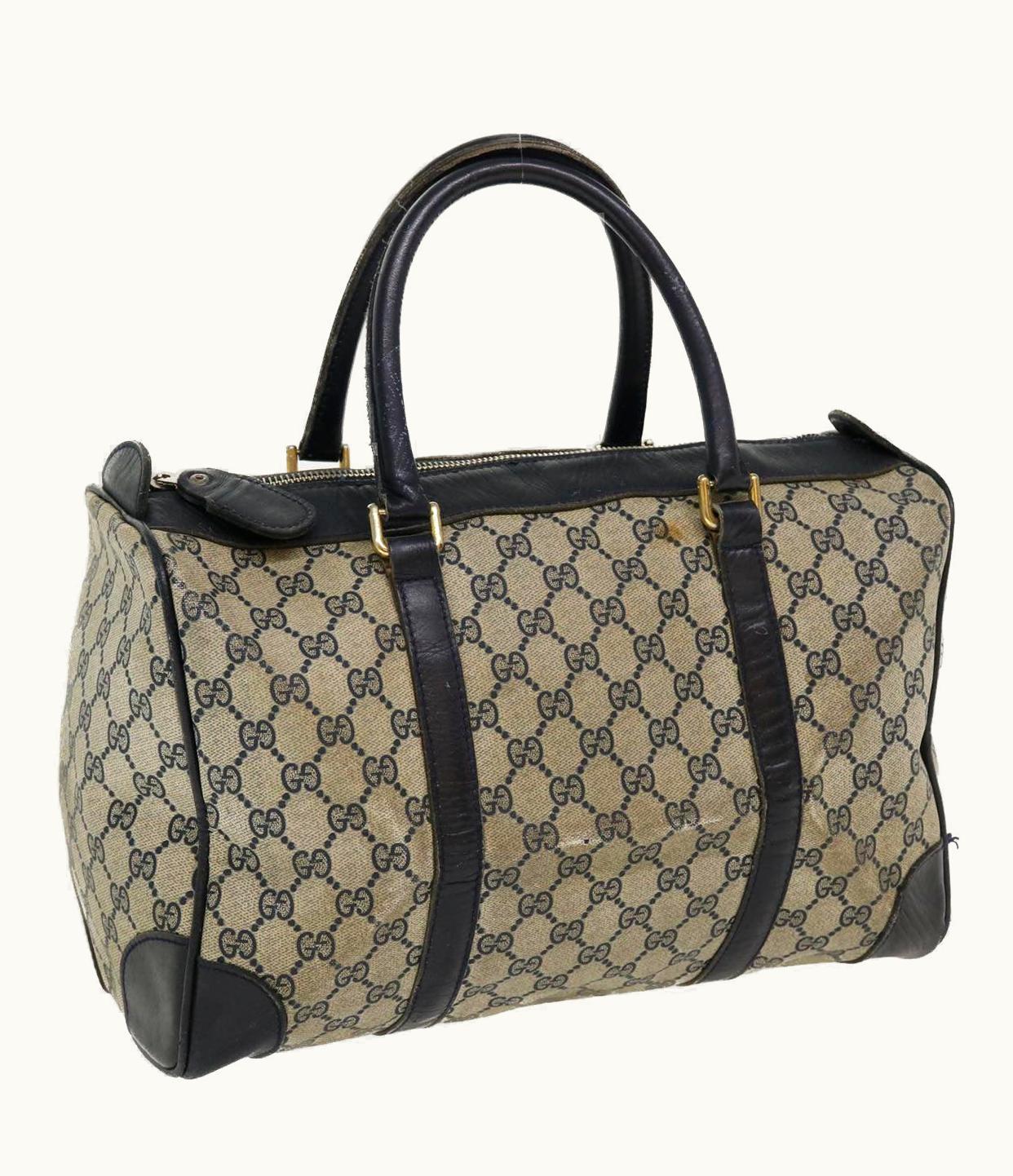 Gucci Gucci GG Canvas Boston Bag Pvc Leather Gray Navy