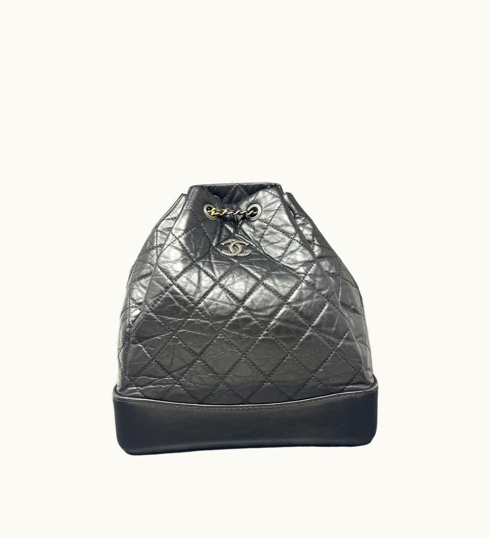 Chanel Chanel Chanel Aged Calfskin Quilted Small Gabrielle Backpack Black - Black