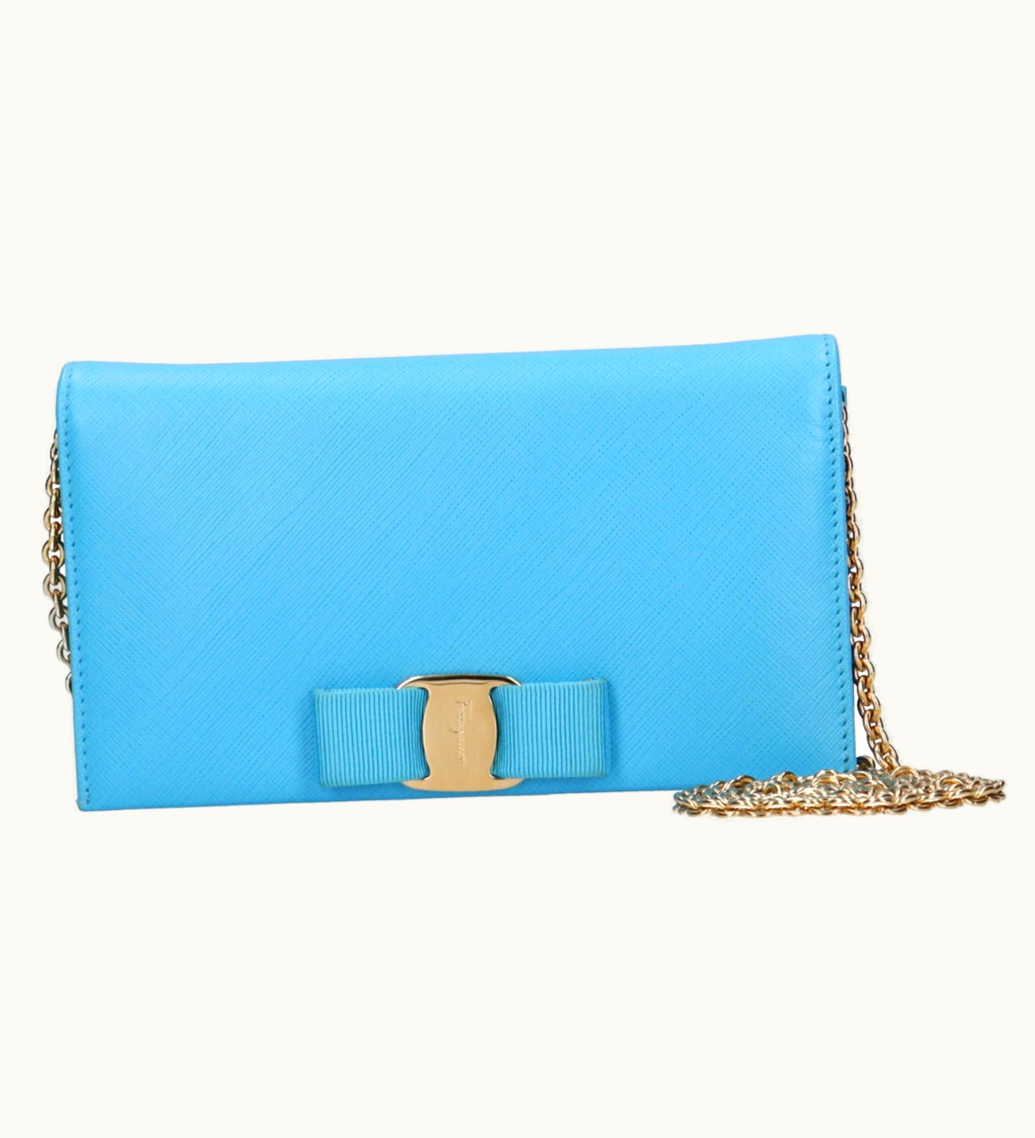 Salvatore Ferragamo Salvatore Ferragamo Chain Ribbon Long Wallet Calf Women's