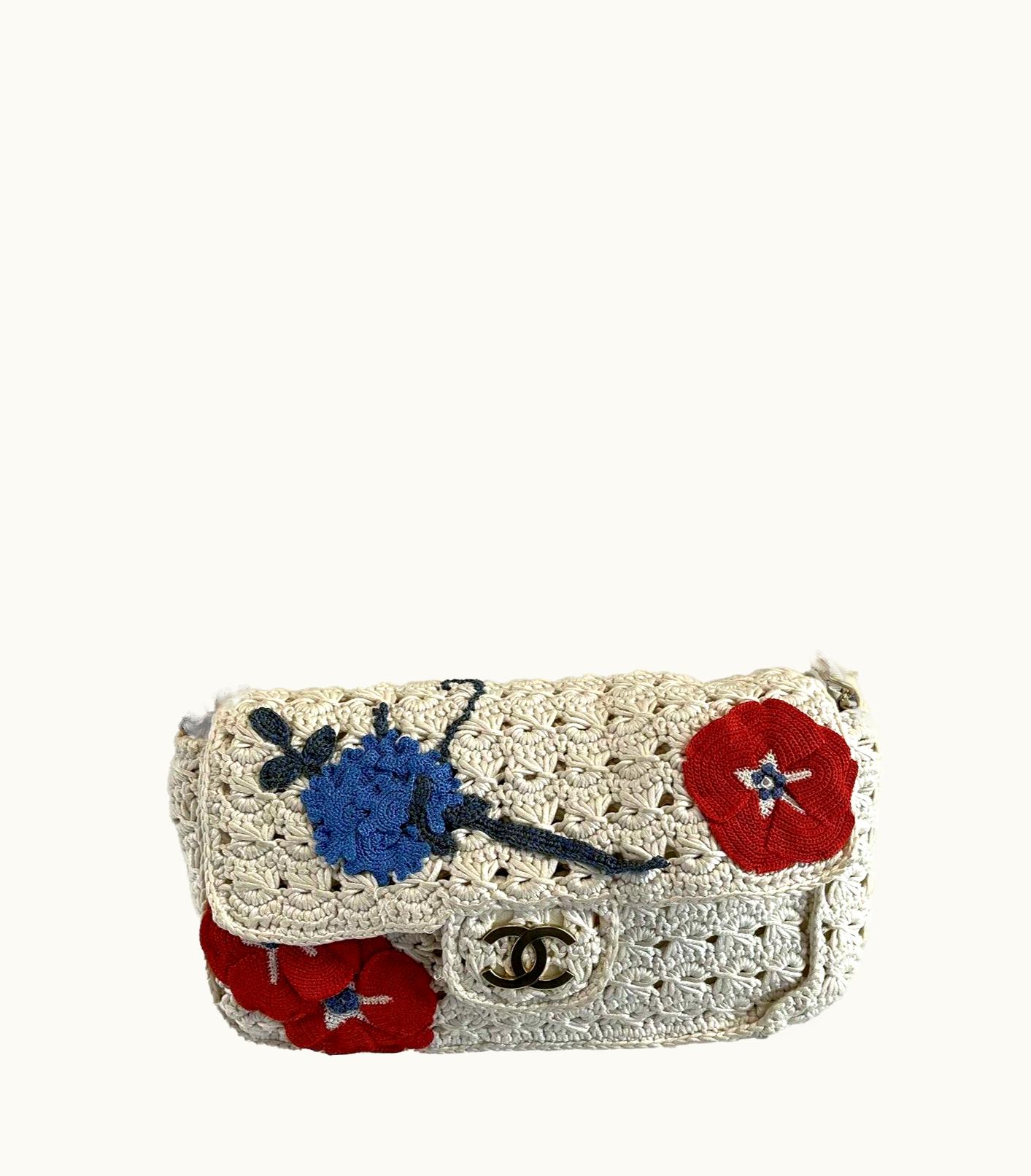 Chanel Chanel Runway Medium Crochet Camellia Flap Shoulder Handbag 2010