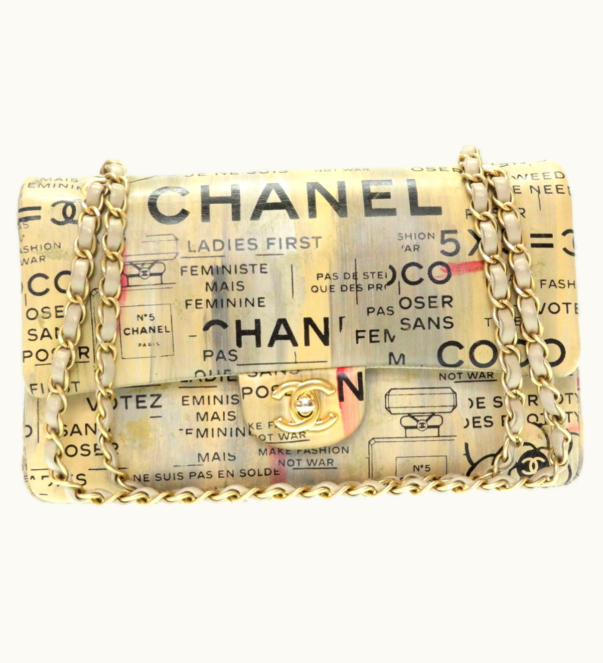 Chanel Chanel Double Flap 2 Leather Beige Gold Chain Shoulder Bag Coco Mark CC Lid
