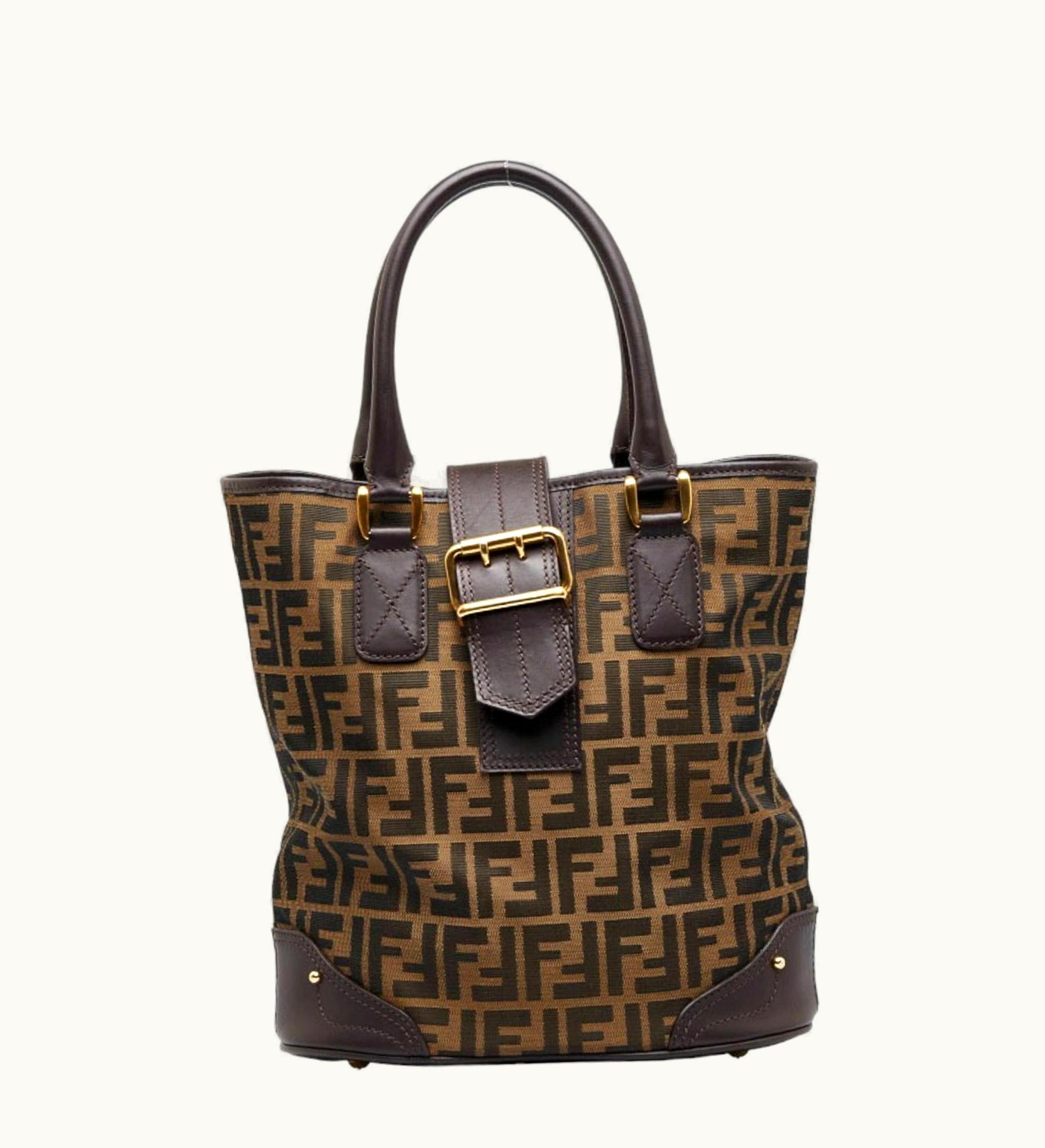Fendi Fendi Zucca Bucket Handbag Tote Bag 8Bh091 Beige Brown Canvas Leather Women's